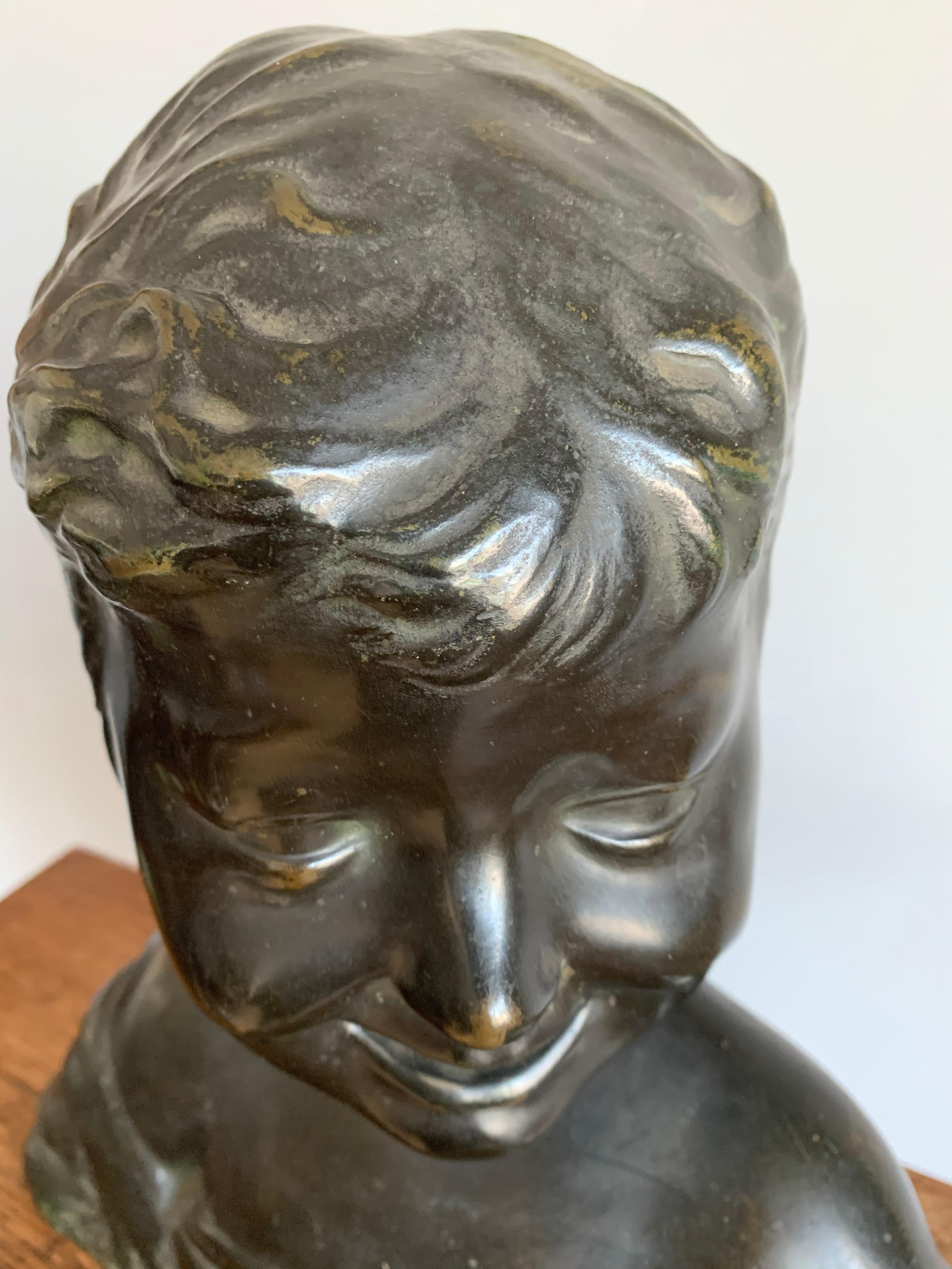 Art Deco Pure Bronze Bust of Napoleon Bonaparte Statuette Figurine on Oak Stand 