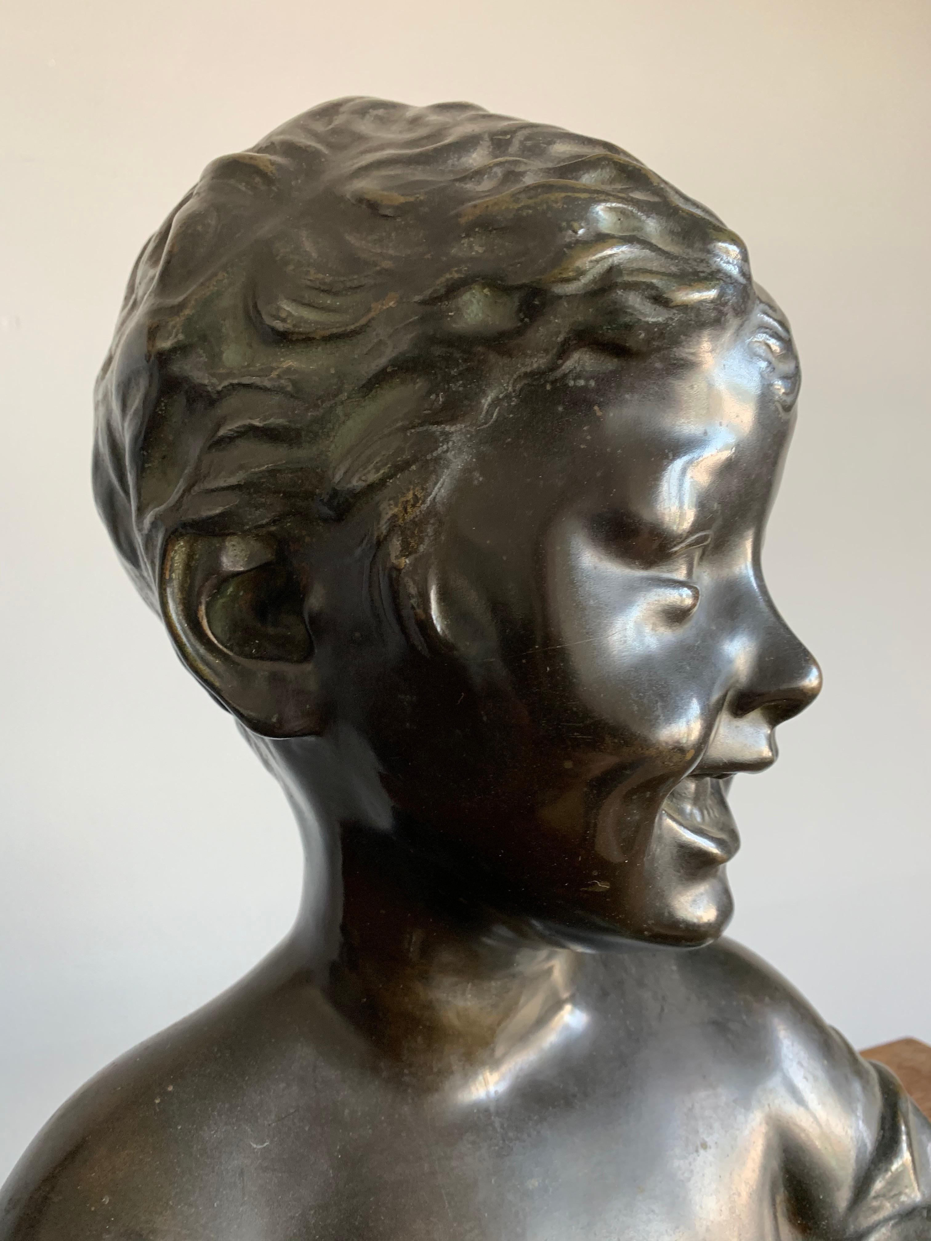 Antique Bronze Sculpture or Bust of a Laughing Boy aft. Desiderio Da Settignano For Sale 1