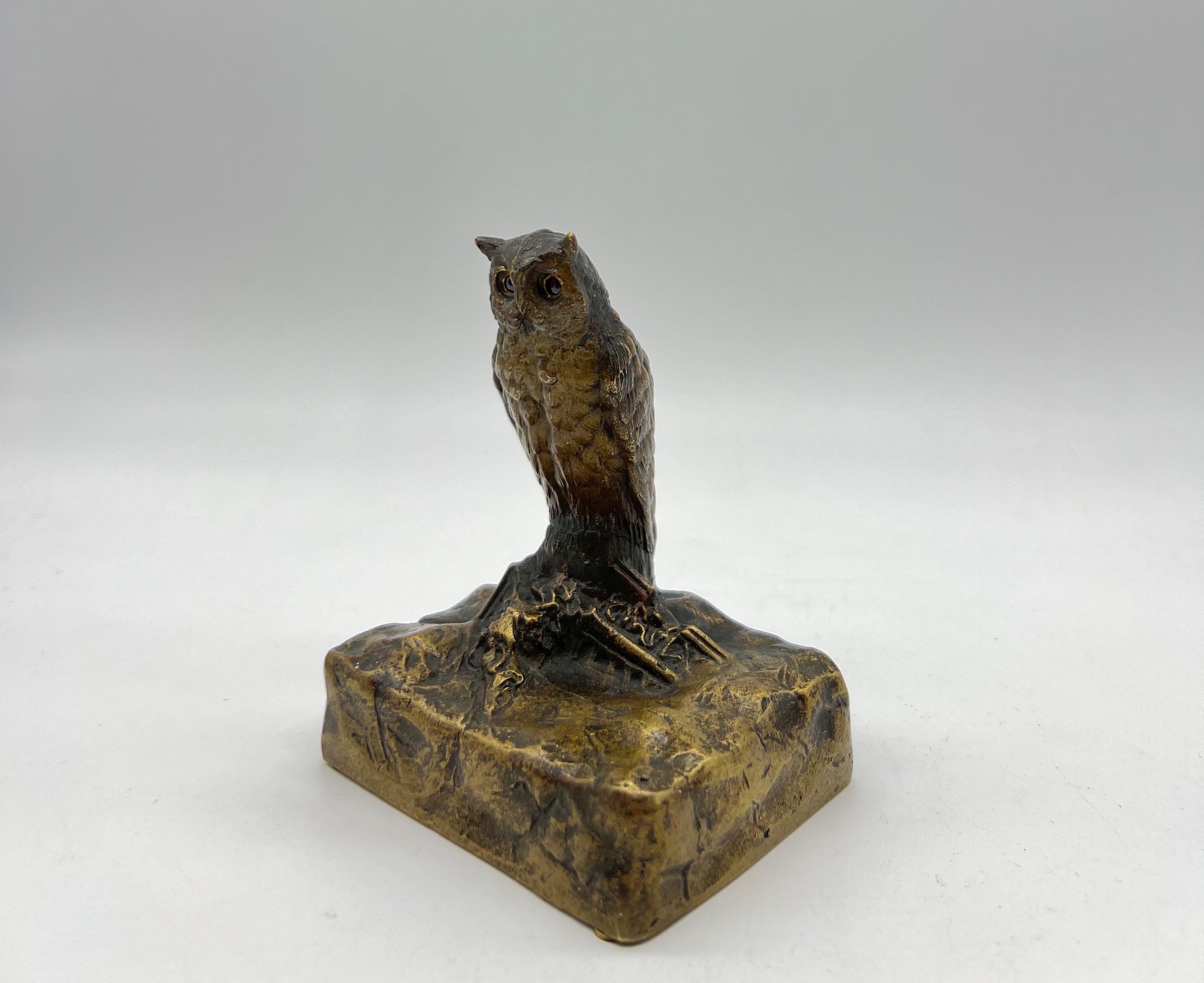 Antique bronze sculpture owl, around 1900, rare, good condition.