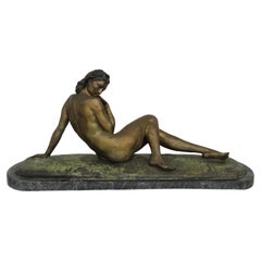 Antique Ugo Cipriani bronze sculpture on Marble Base of reclining woman Nude