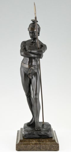Scultura antica in bronzo del guerriero romano Julius Schmidt Felling