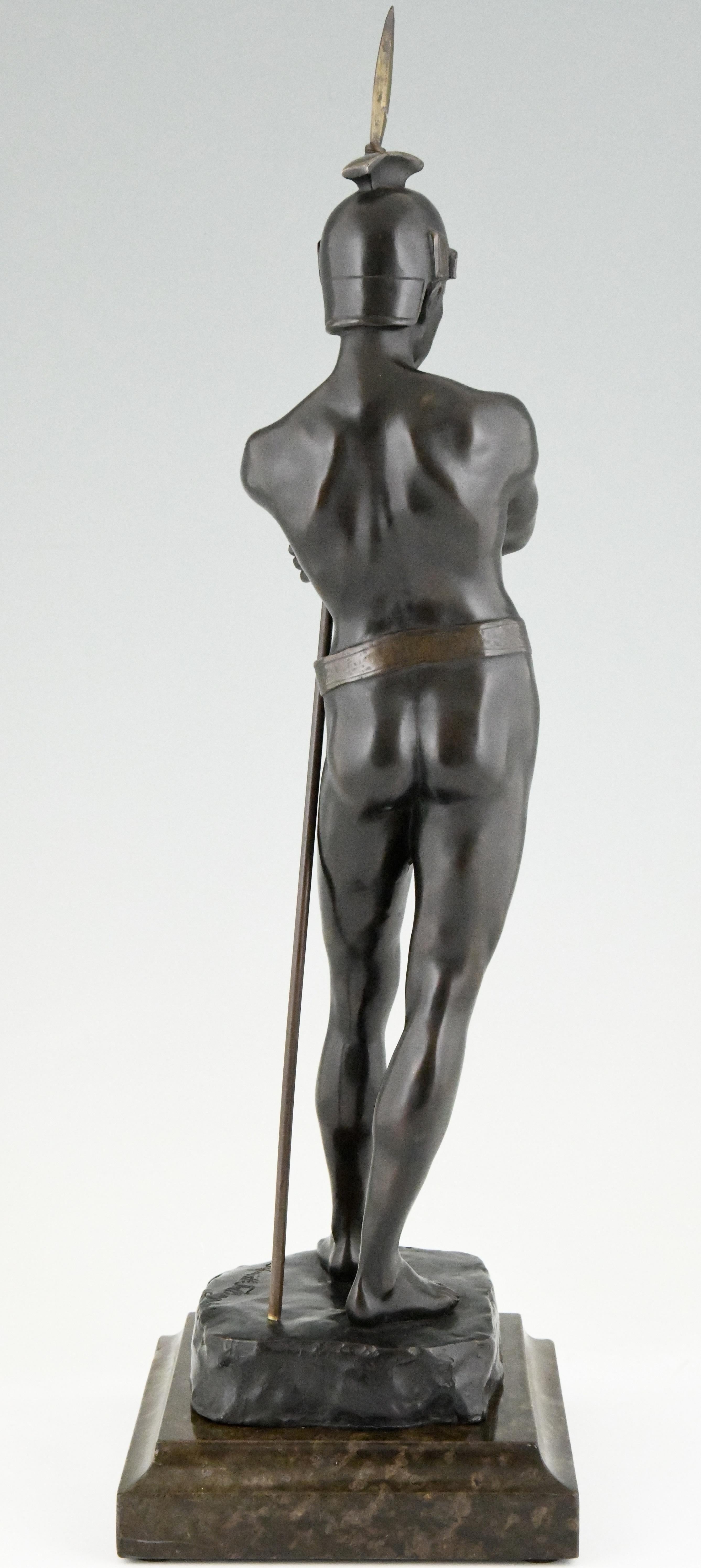 19th Century Antique Bronze Sculpture Roman Warrior Julius Schmidt Felling