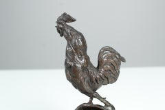 Antique Bronze Sculpture, Signed by Auguste Cain, Coq Sur Un Panier, Rooster