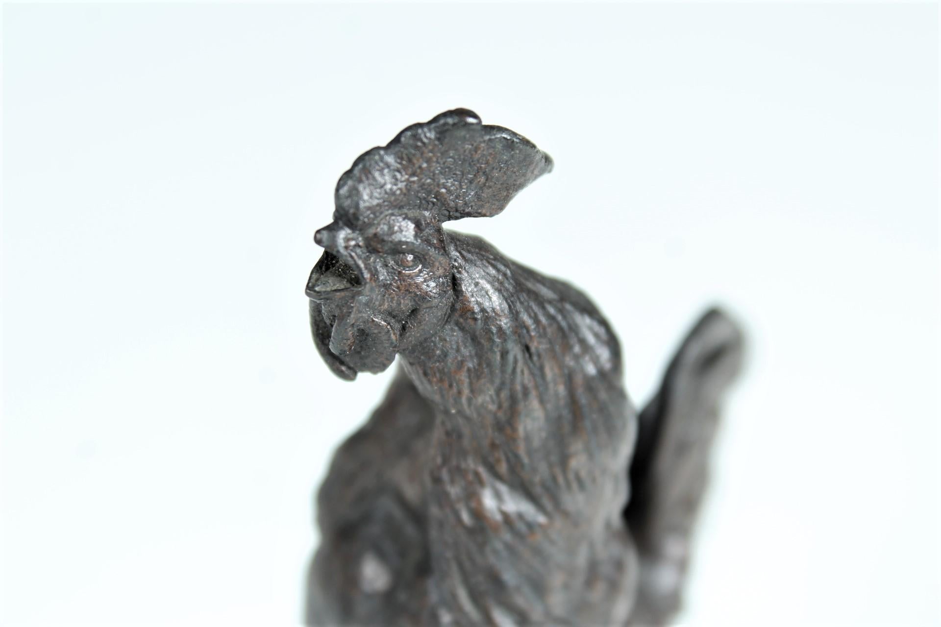 French Antique Bronze Sculpture, Signed by Auguste Cain, Coq Sur Un Panier, Rooster For Sale