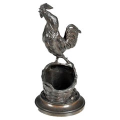 Antique Bronze Sculpture, Signed by Auguste Cain, Coq Sur Un Panier, Rooster