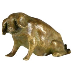 Antique Bronze Sculpture Sitting Pig, Signed L.Carvin, Around 1910, Susse Frères