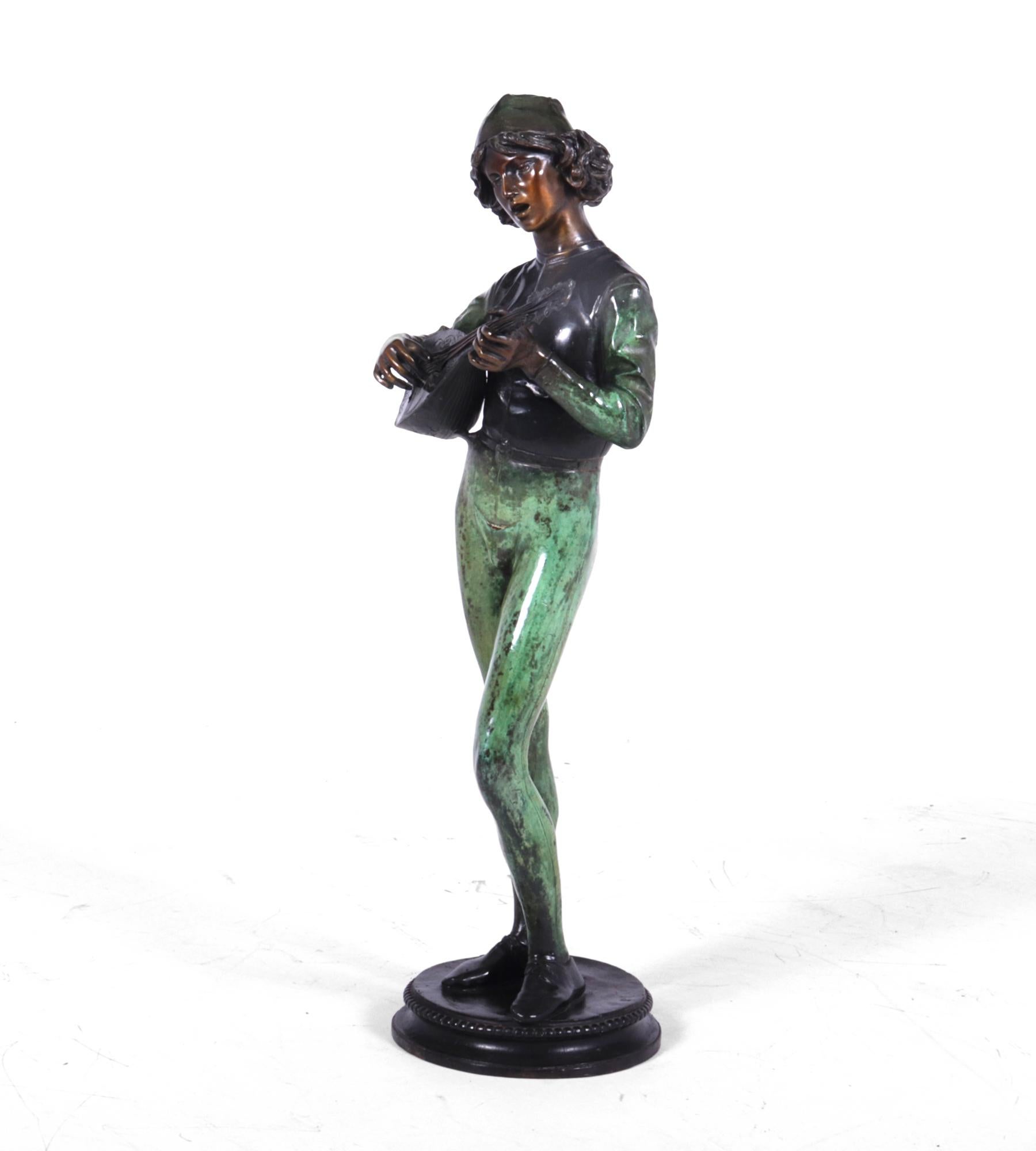 Late 19th Century Antique Bronze Sculpture ‘Standing Music Man’ by Barbedienne Fondeur c1880