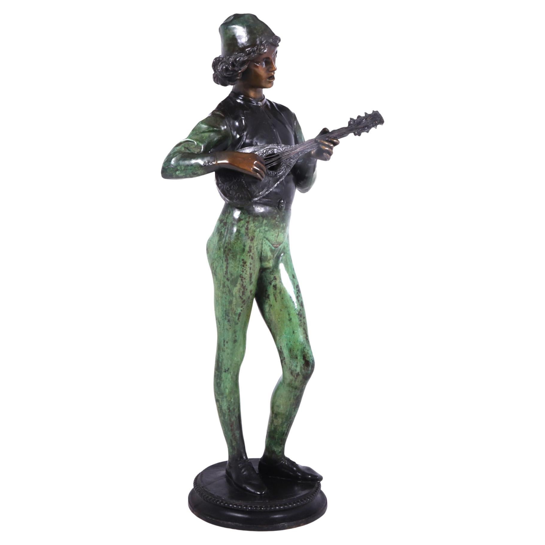 Antique Bronze Sculpture ‘Standing Music Man’ by Barbedienne Fondeur c1880
