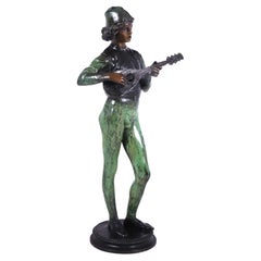 Sculpture ancienne en bronze d'un homme de musique debout sur pied par Barbedienne Fondeur, vers 1880