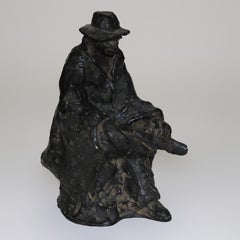 Antique Bronze Sculpture “The Sittin’ Man” Signed Petronzio C1930