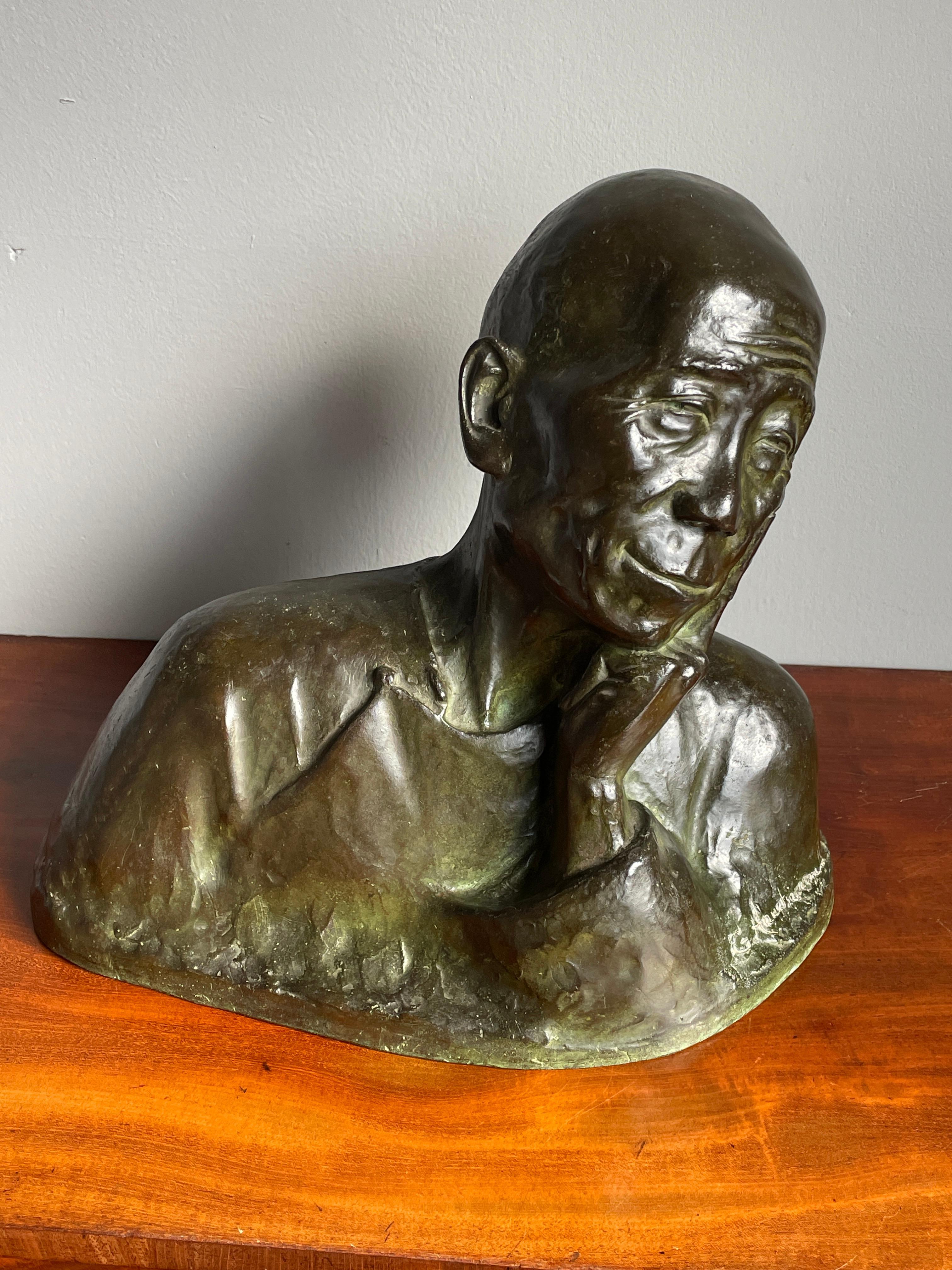 Antique Bronze Sculpture Thinking Chinese Man By G. Hauchecorne Rare Provenance 3