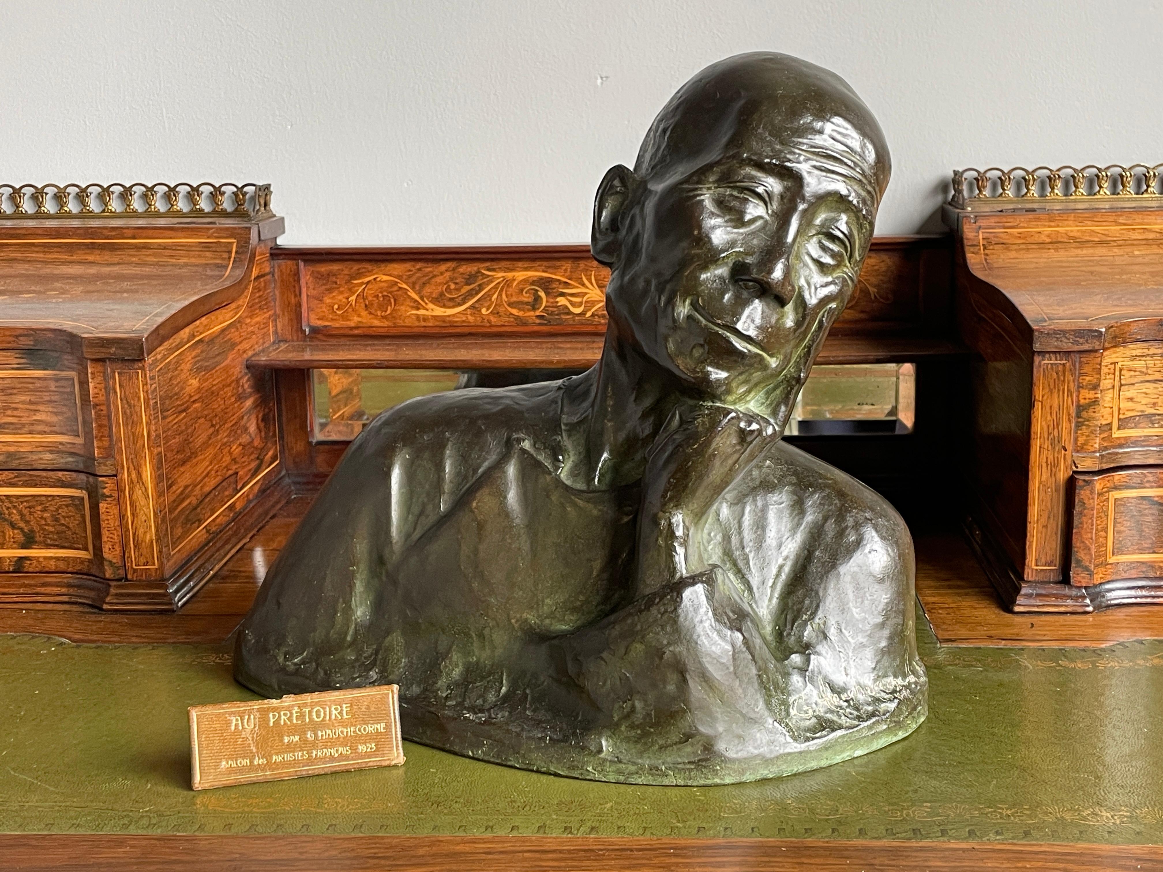 Antique Bronze Sculpture Thinking Chinese Man By G. Hauchecorne Rare Provenance 5
