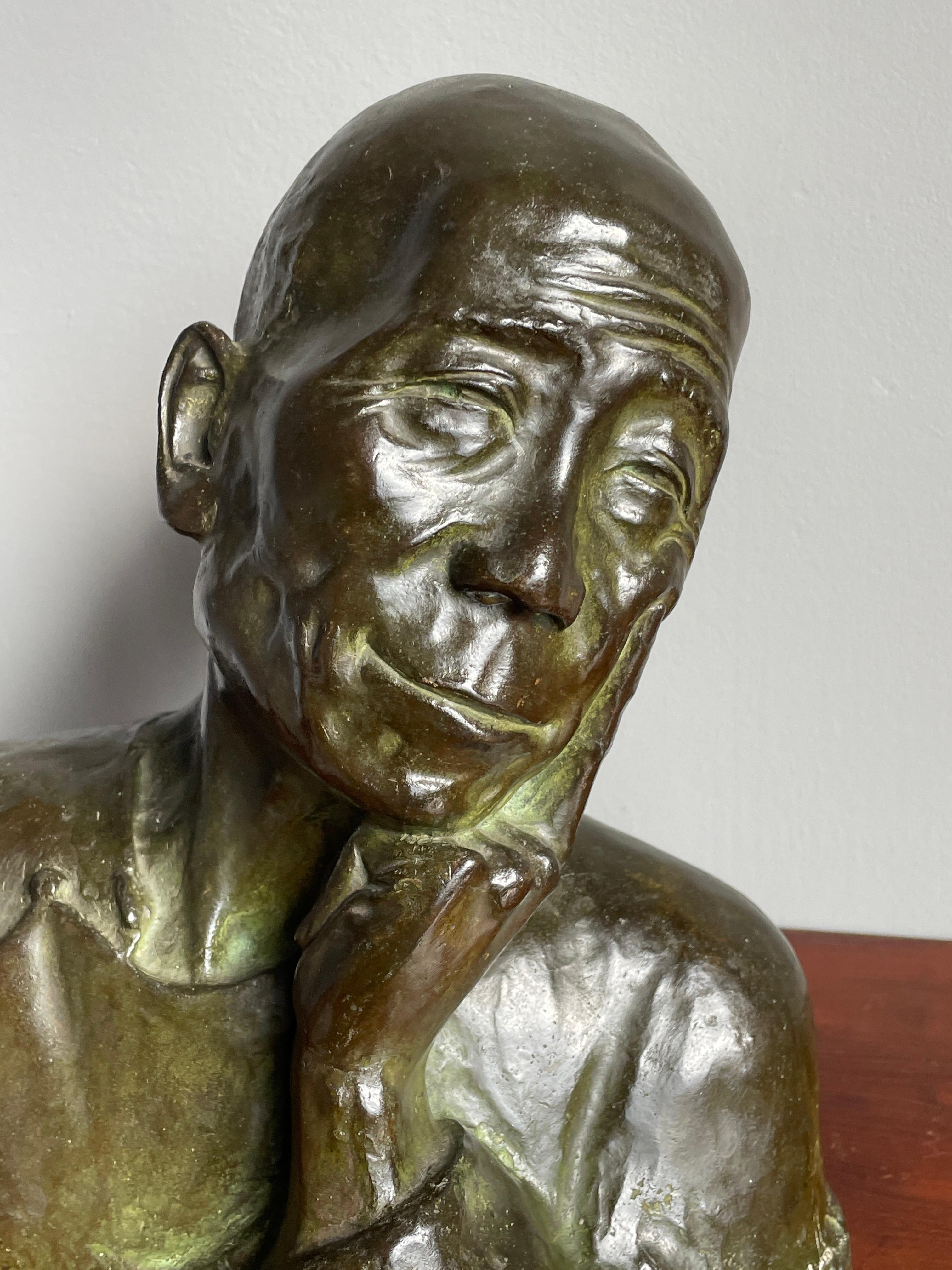Antique Bronze Sculpture Thinking Chinese Man By G. Hauchecorne Rare Provenance 10