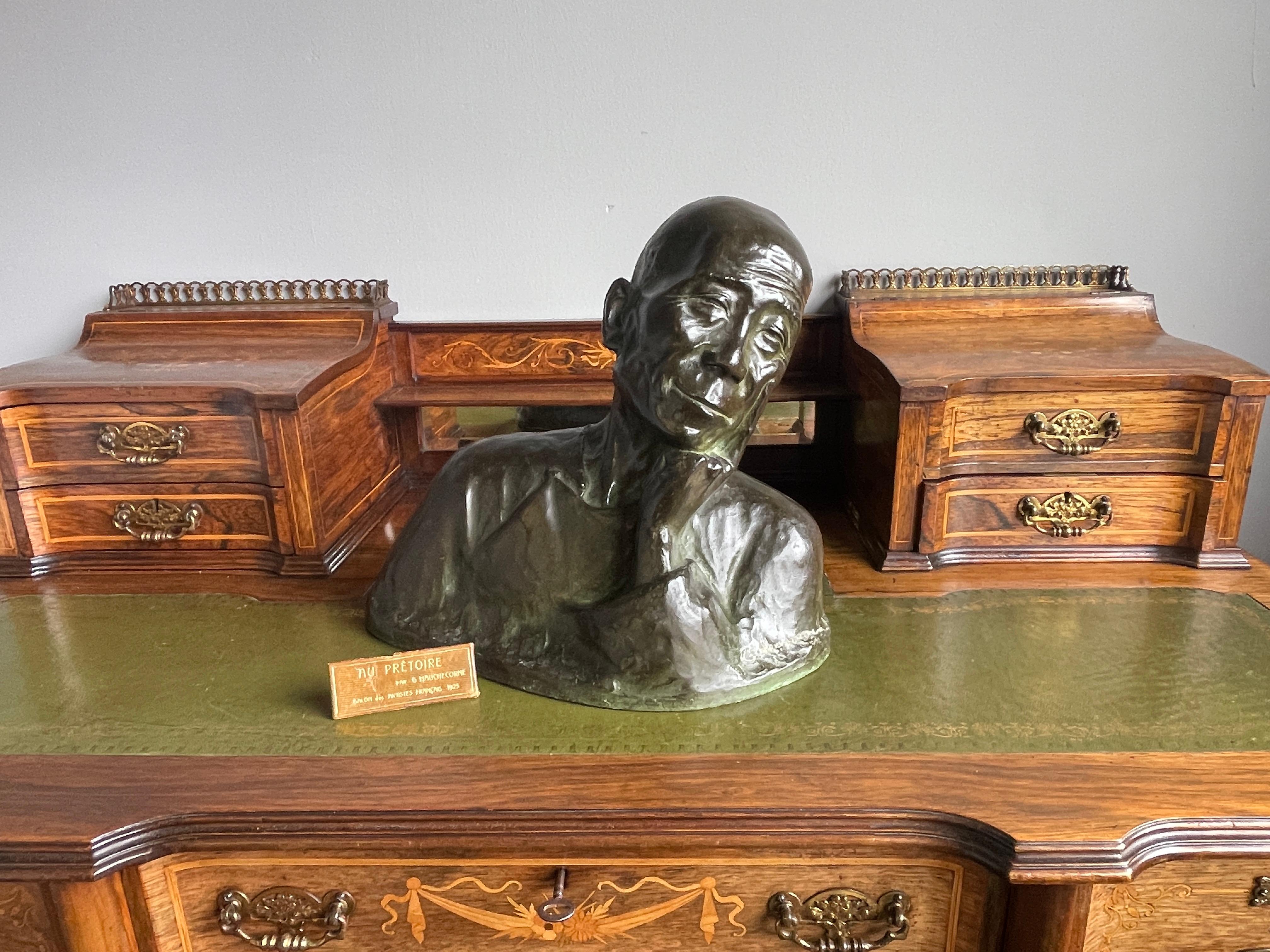 Antique Bronze Sculpture Thinking Chinese Man By G. Hauchecorne Rare Provenance 12
