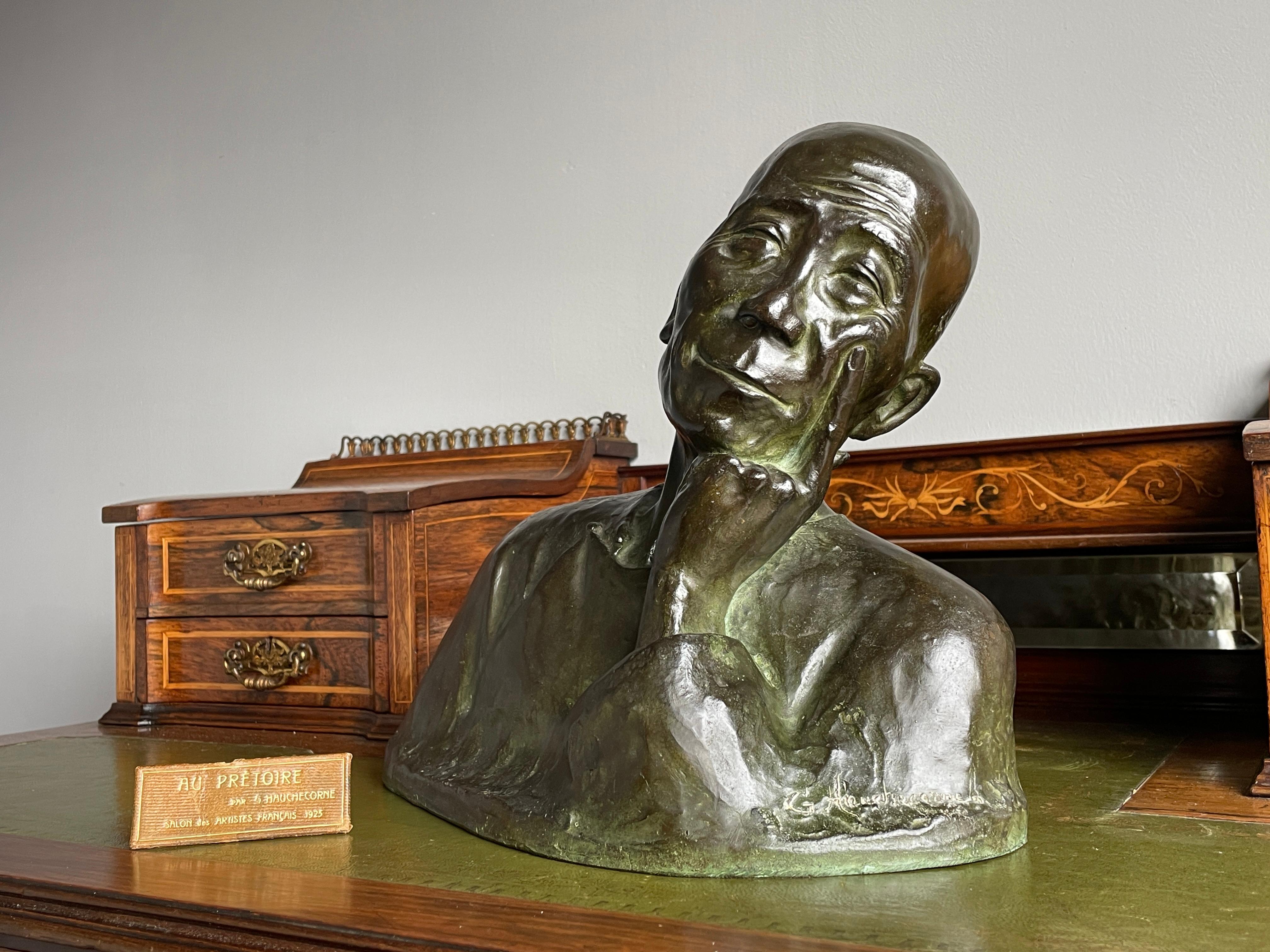 Antique Bronze Sculpture Thinking Chinese Man By G. Hauchecorne Rare Provenance 13