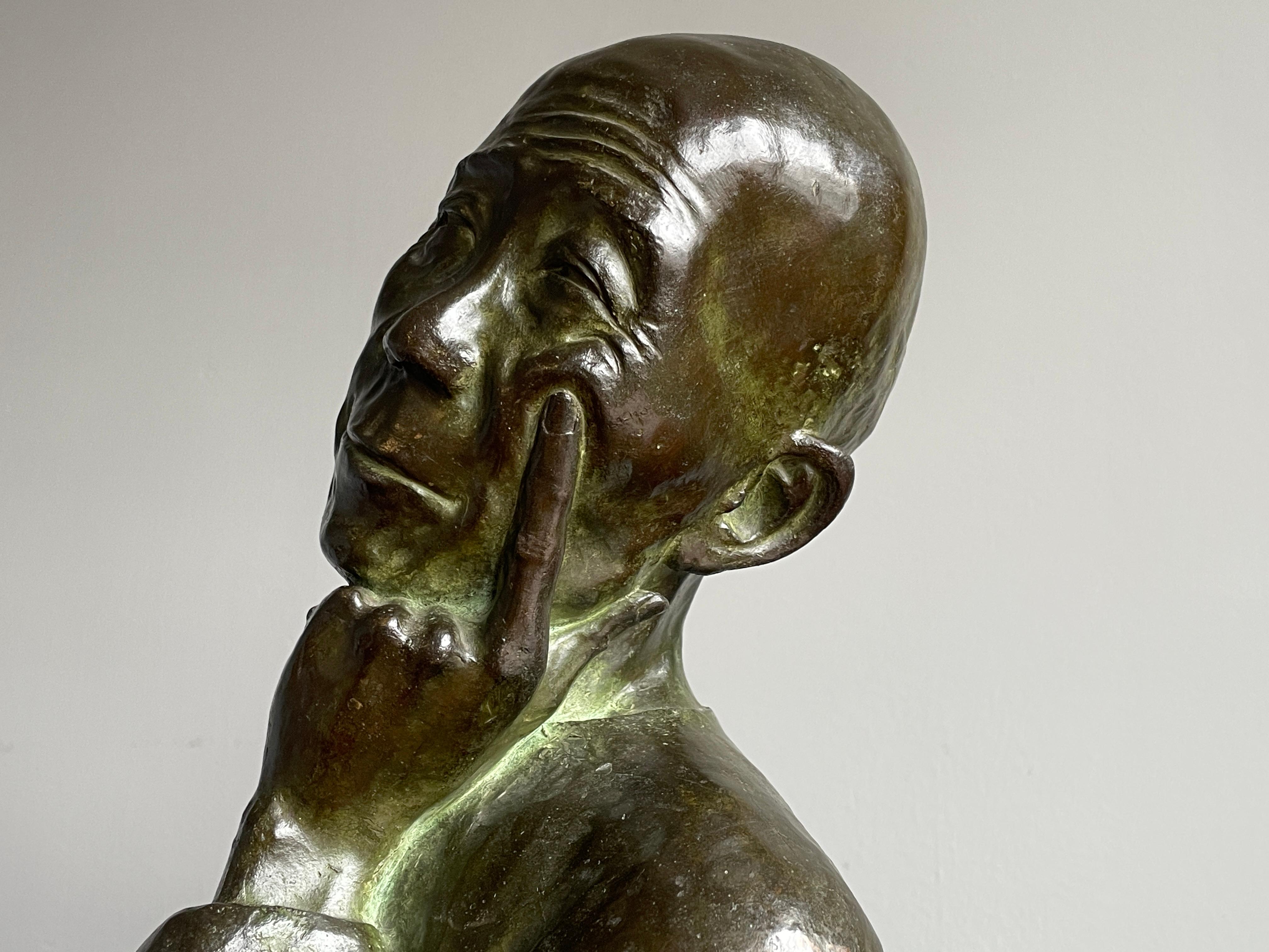 Antique Bronze Sculpture Thinking Chinese Man By G. Hauchecorne Rare Provenance In Excellent Condition In Lisse, NL