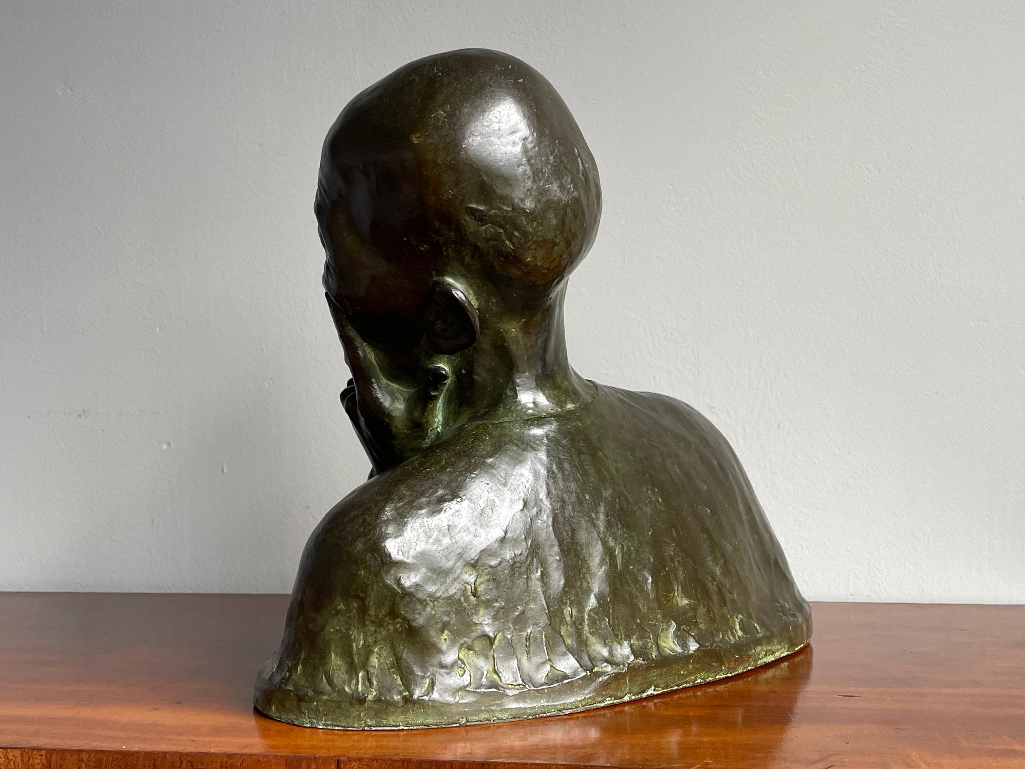 Antique Bronze Sculpture Thinking Chinese Man By G. Hauchecorne Rare Provenance 1