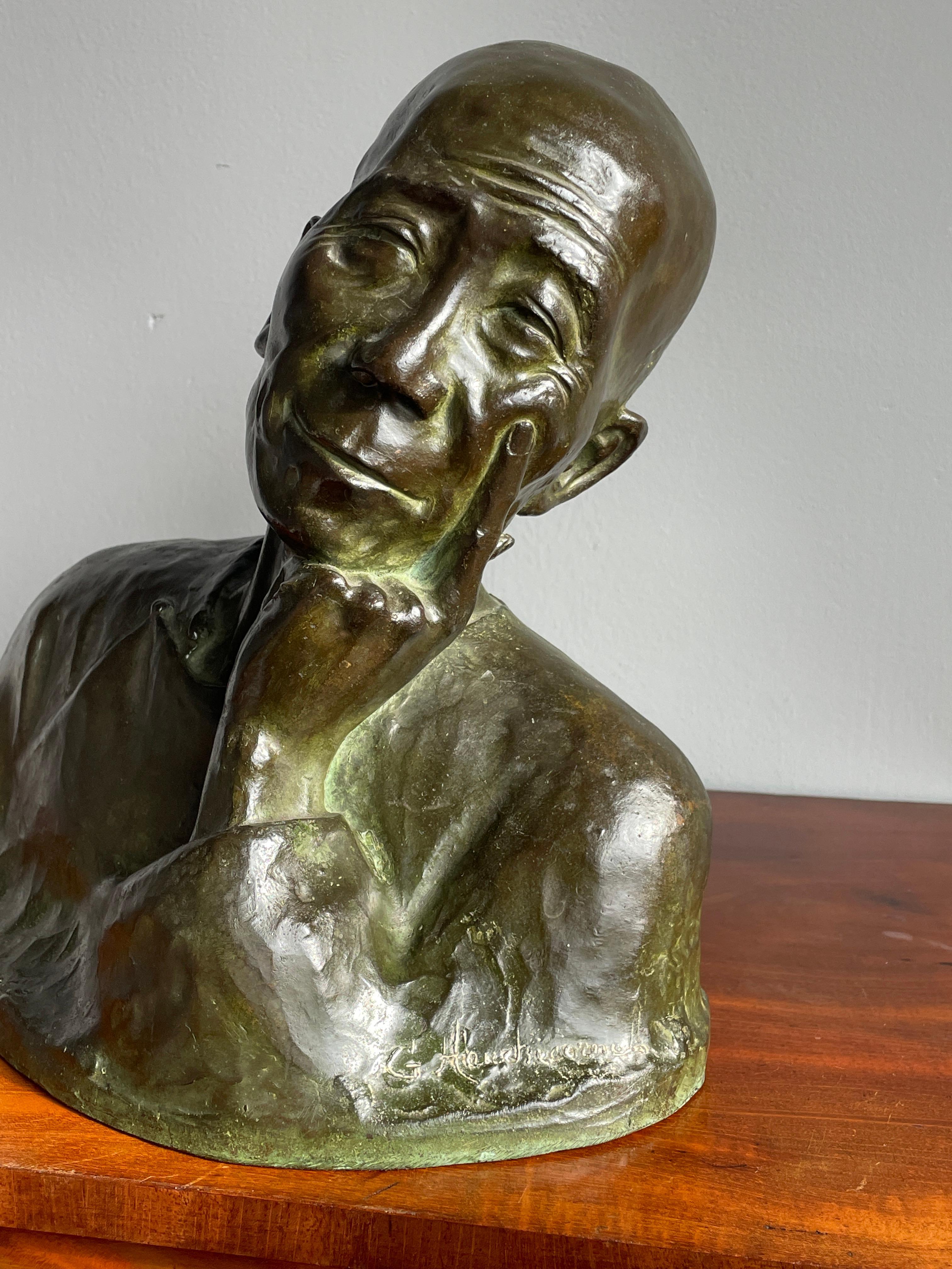 Antique Bronze Sculpture Thinking Chinese Man By G. Hauchecorne Rare Provenance 2