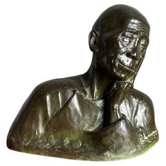 Antigua Escultura de Bronce Pensando en un Hombre Chino Por G. Hauchecorne Procedencia Rara