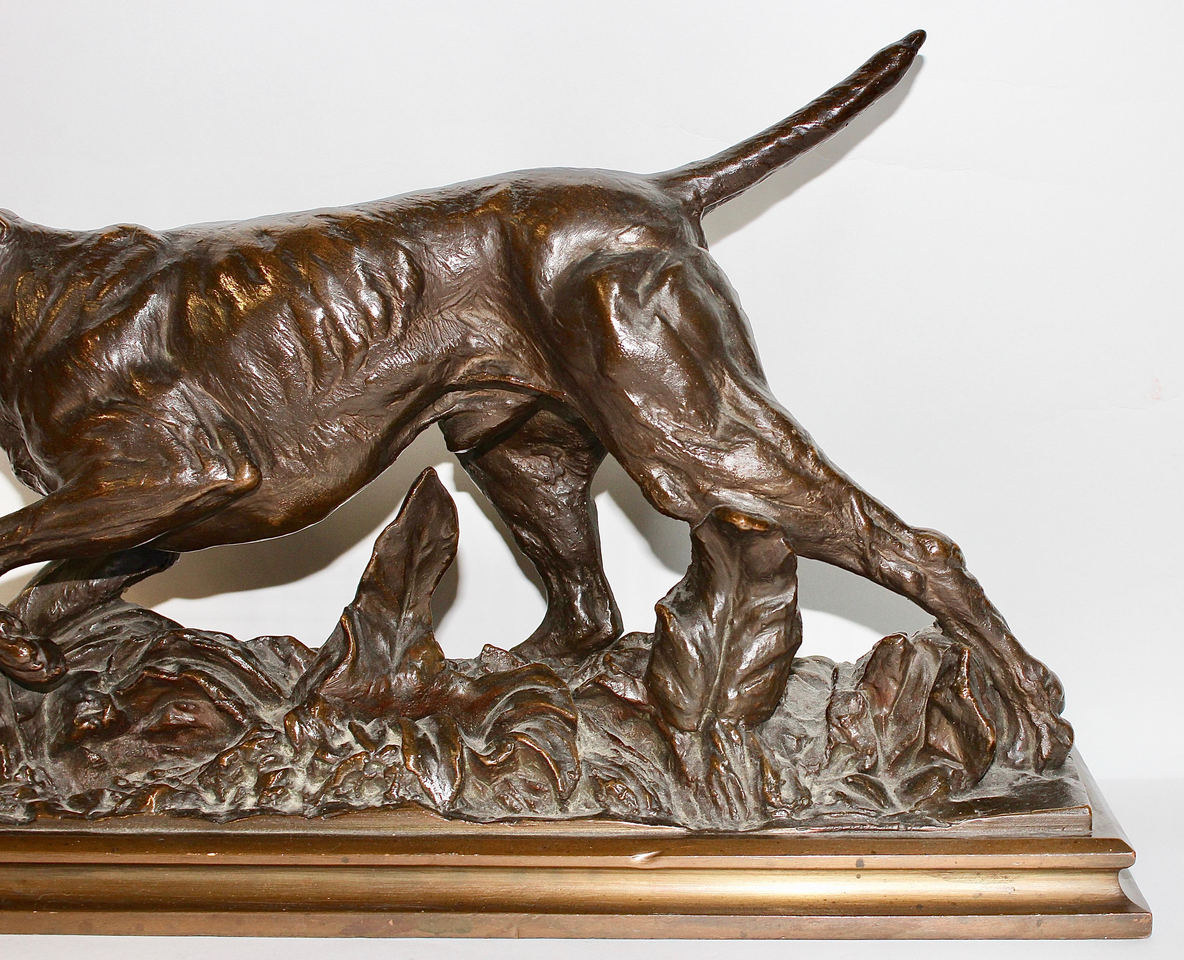Antique Bronze Sculpture, Walking Hound, Gundog, Signed 