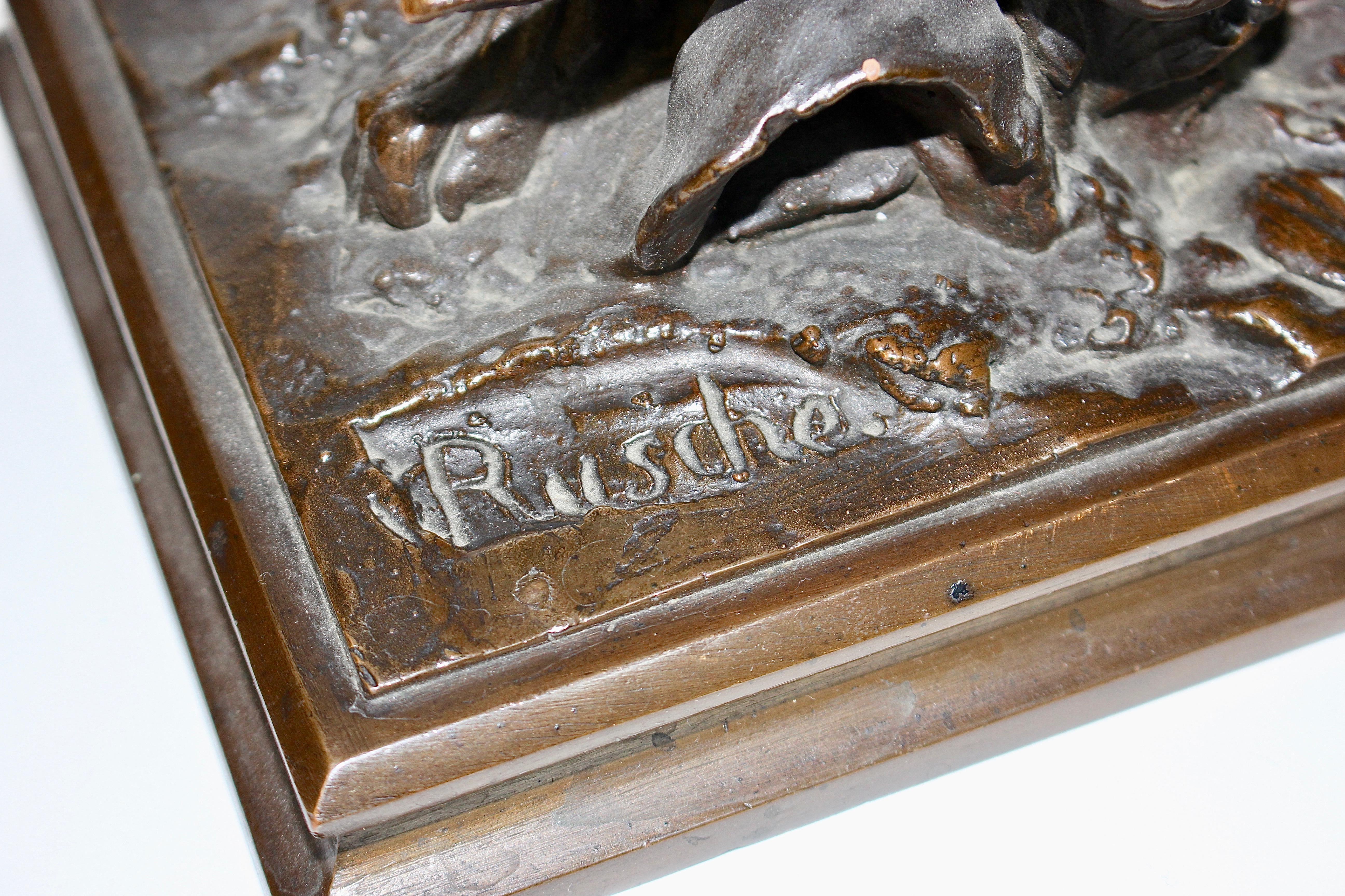 19th Century Antique Bronze Sculpture, Walking Hound, Gundog, Signed 