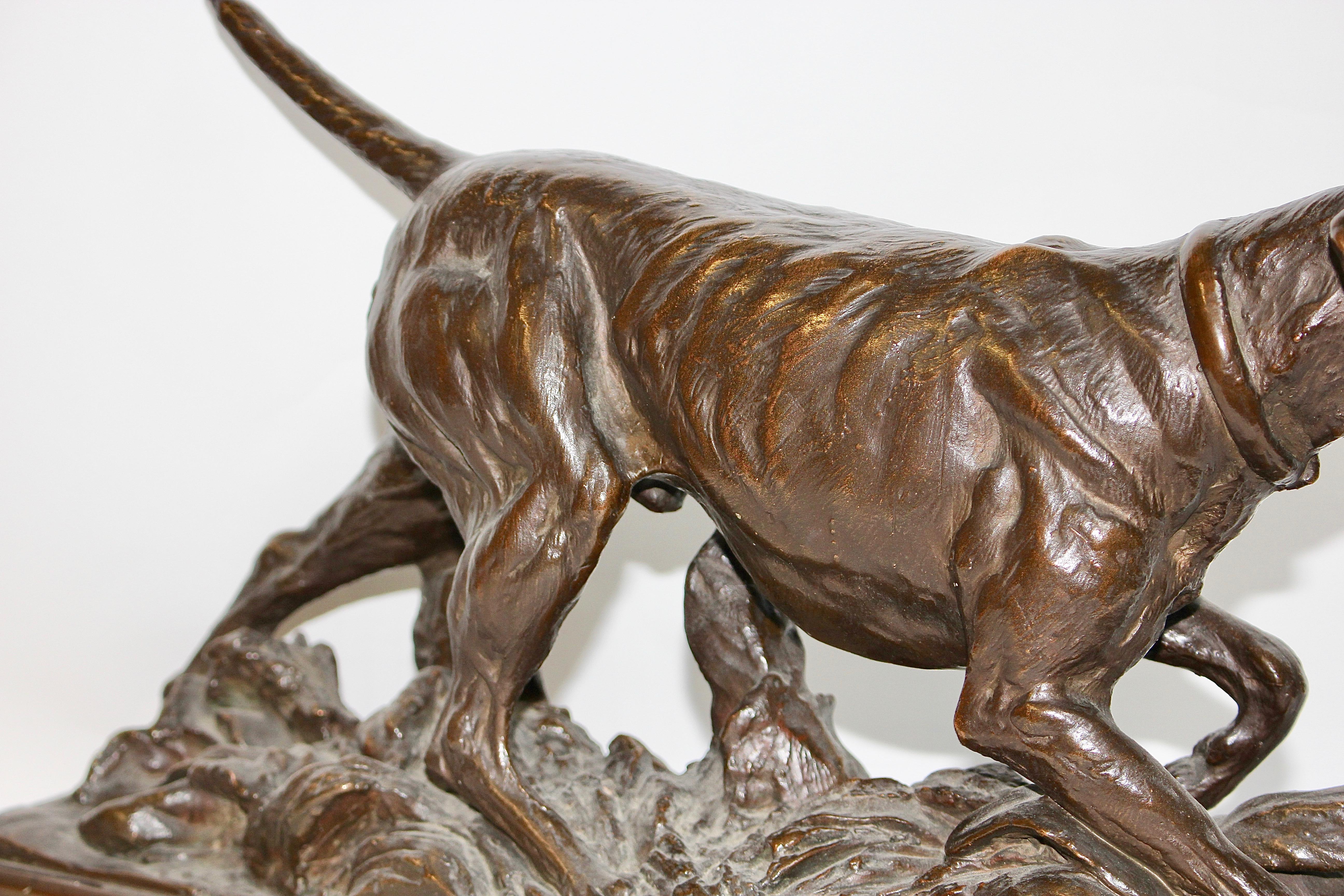 Antique Bronze Sculpture, Walking Hound, Gundog, Signed 