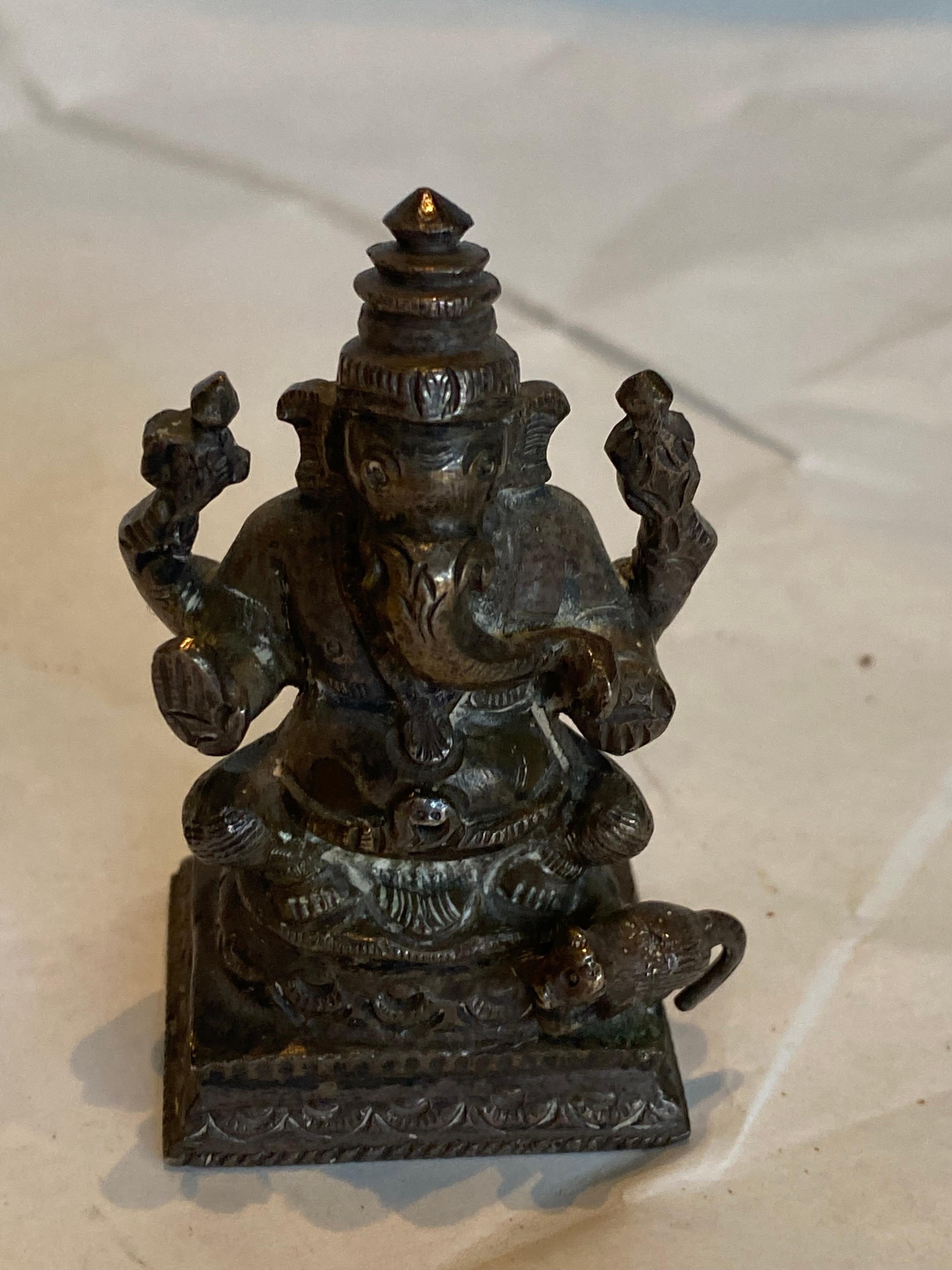 Other Antique Bronze Seated Ganesha with a Dog