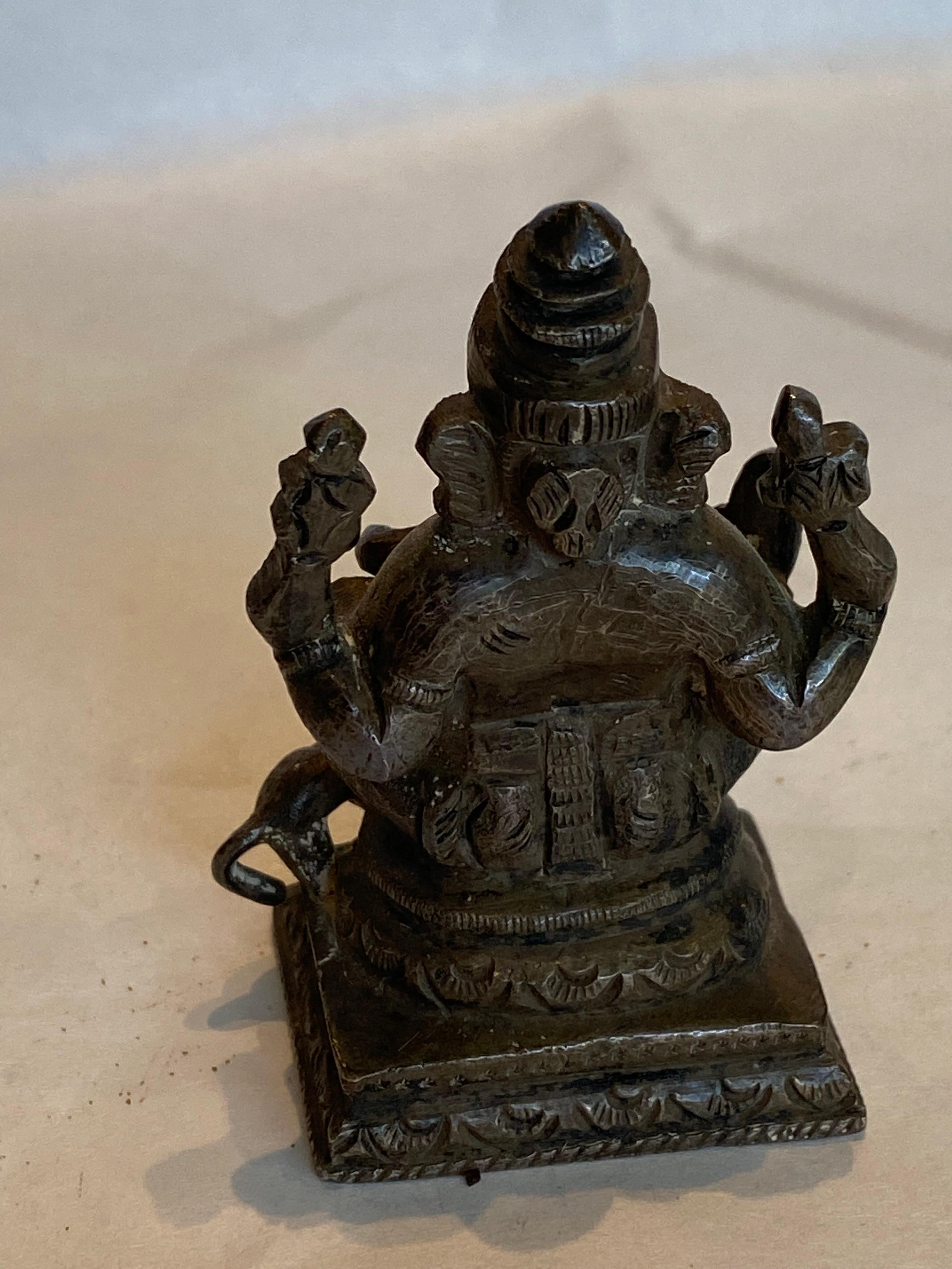 Indian Antique Bronze Seated Ganesha with a Dog