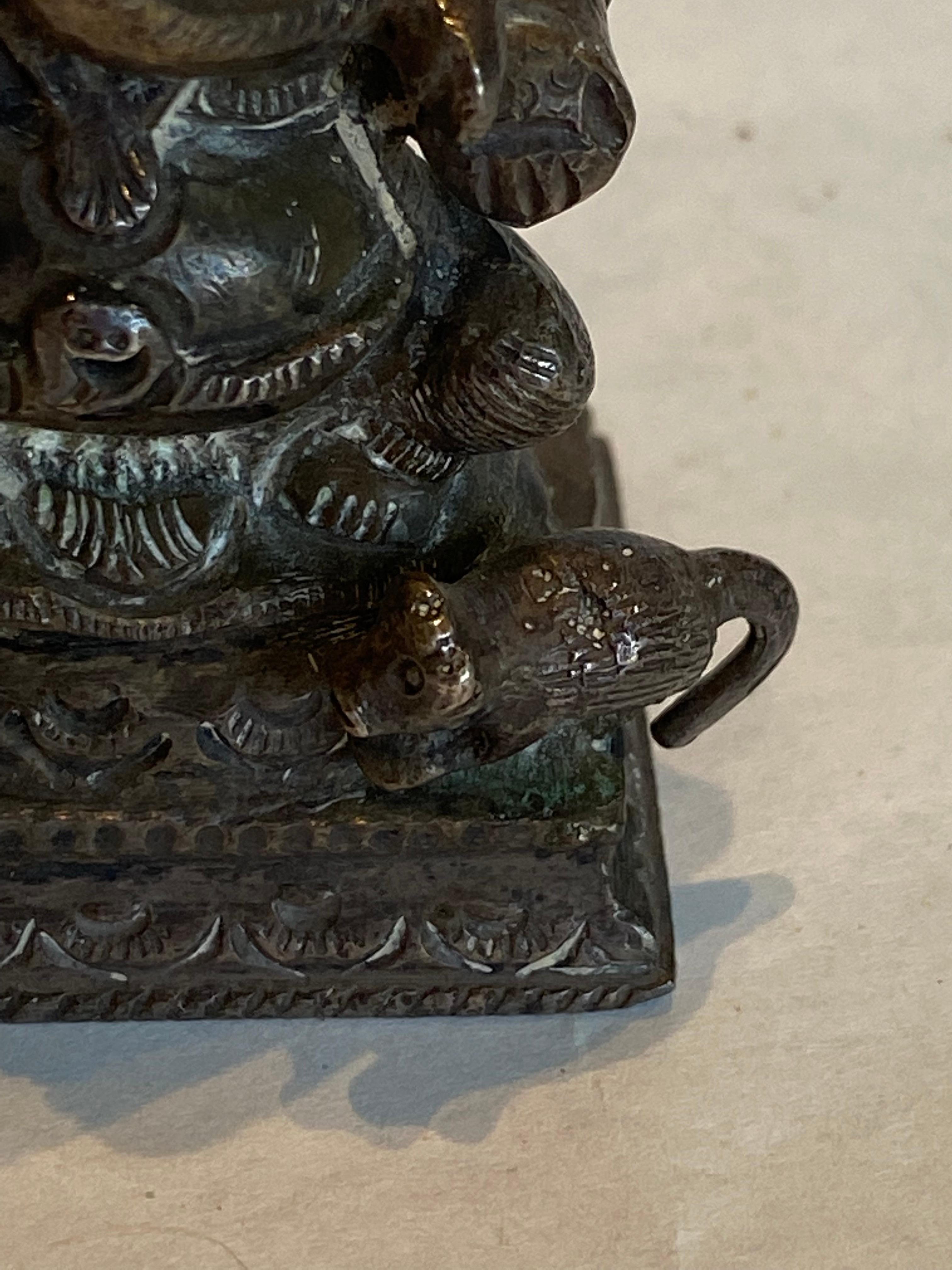 Antique Bronze Seated Ganesha with a Dog In Good Condition In Sarasota, FL