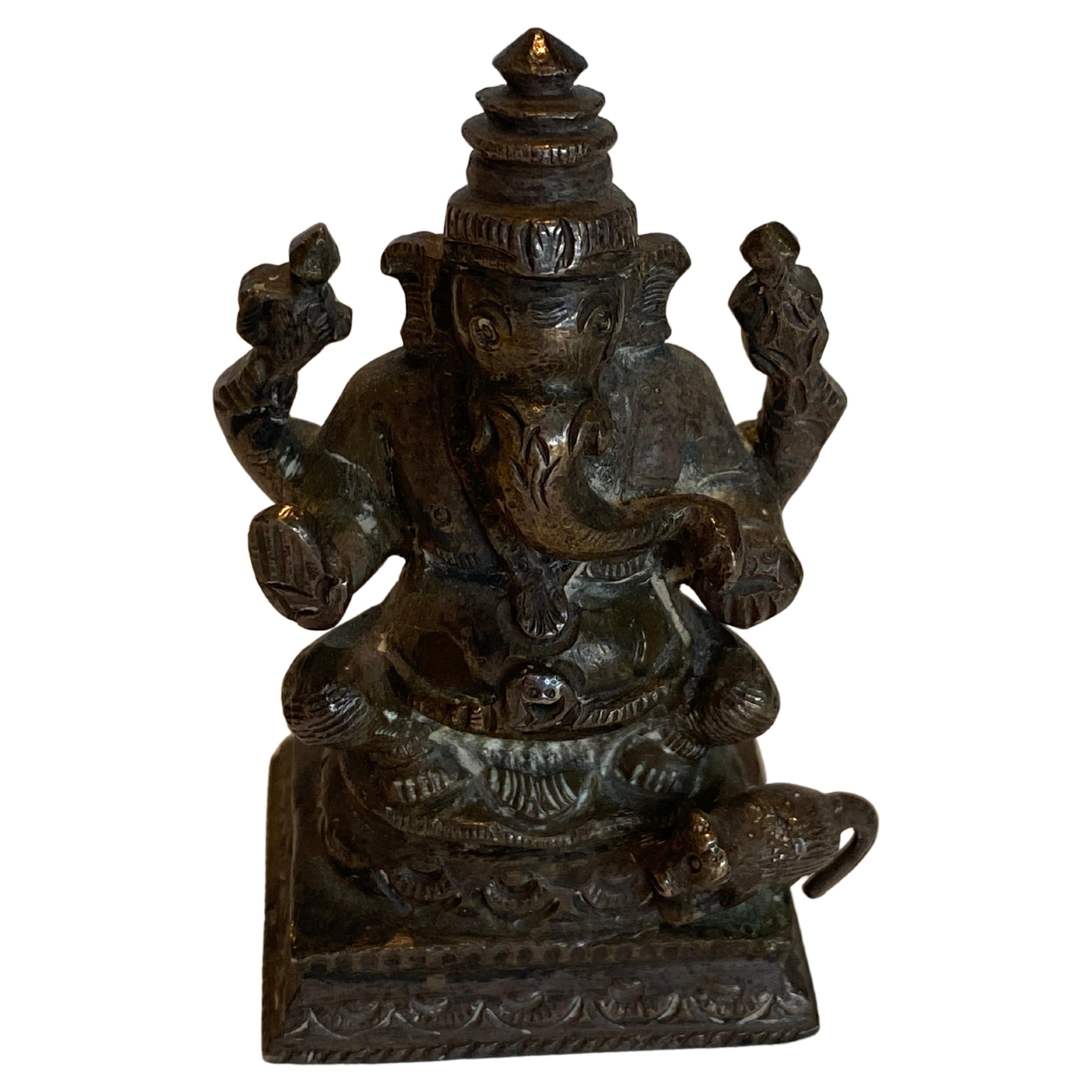 Antique Bronze Seated Ganesha with a Dog