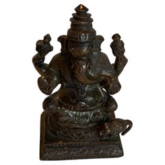 Antique Bronze Seated Ganesha with a Dog