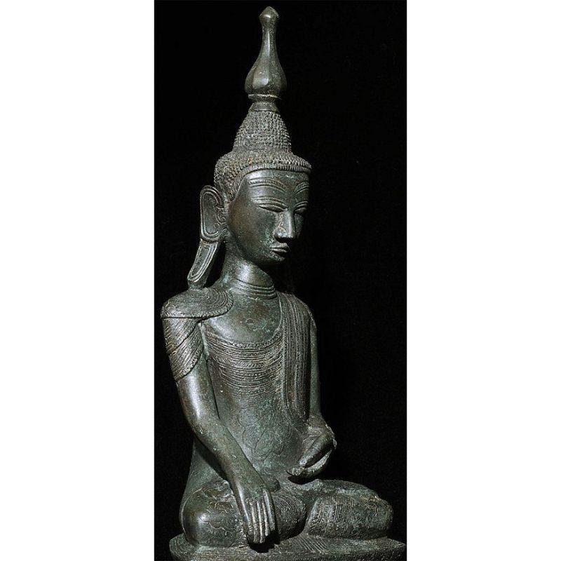 18th Century and Earlier Antique Bronze Shan Buddha from Burma For Sale