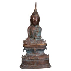 Antico Buddha Shan in bronzo proveniente dalla Birmania Buddha originale