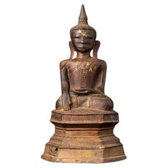 Ancienne statue de Bouddha Shan en bronze de Birmanie
