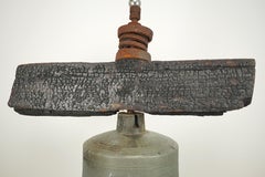 Antique Bronze Ship Bell w Clapper + Charred Wood Yoke