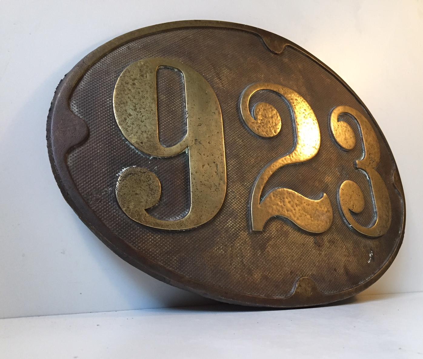 Arts and Crafts Antique Bronze Train Sign - 923, 1910s For Sale