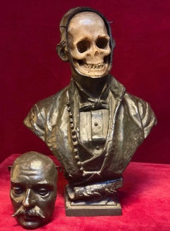 Antique Bronze Skull Bust Sculpture, Italian Vanitas & Memento Mori