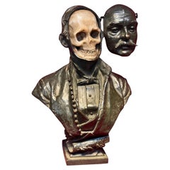Antique Bronze Skull Bust Sculpture, Italian Vanitas & Memento Mori