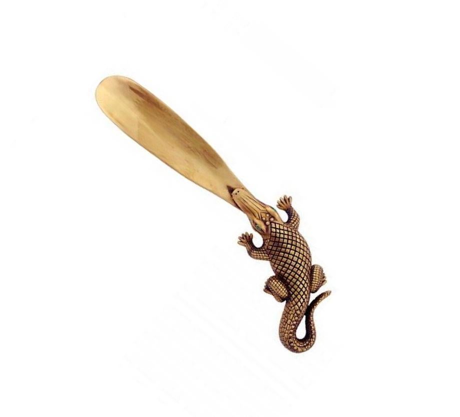 Contemporary Antique Bronze Stalking Alligator Shoehorn by John Landrum Bryant For Sale