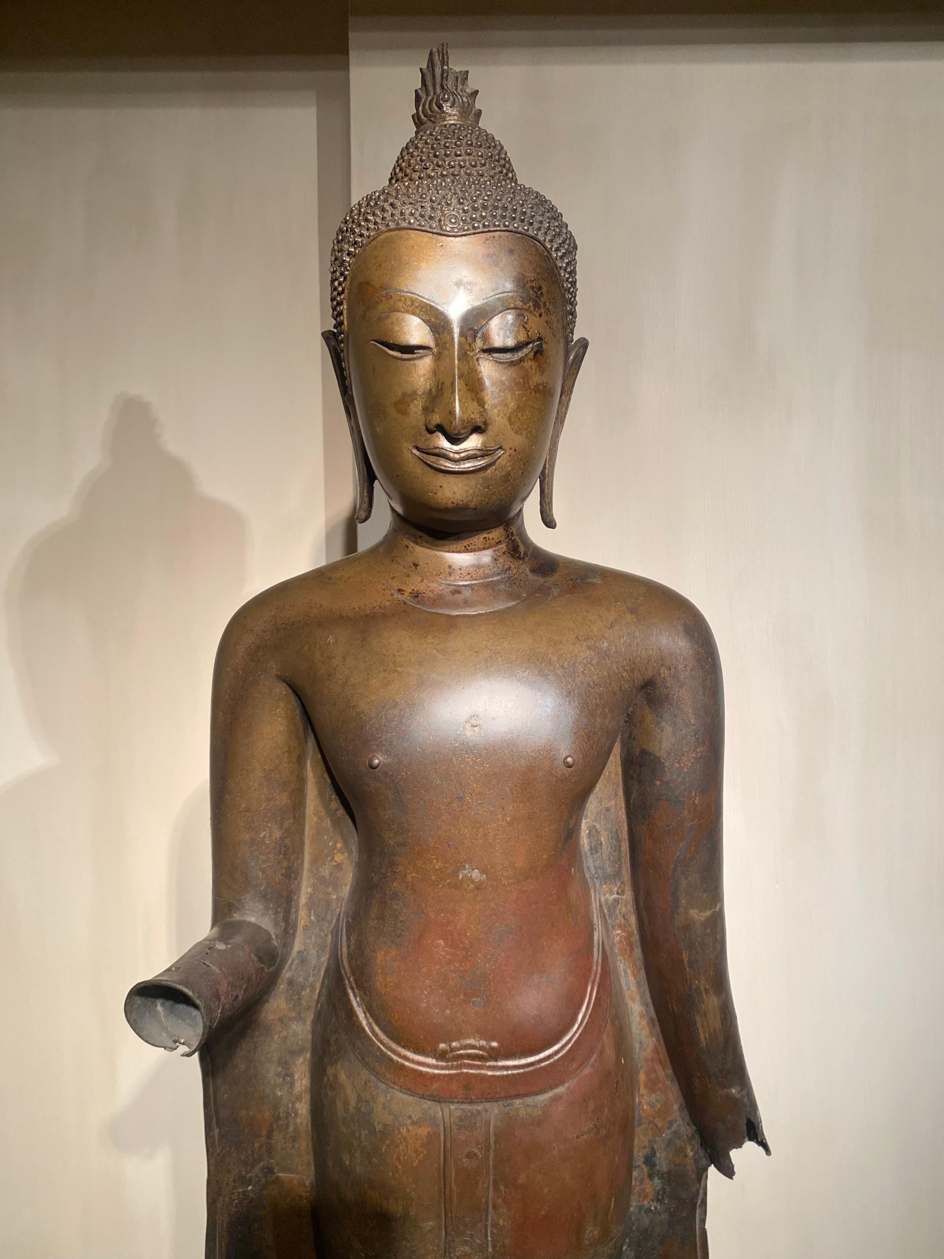 Thai Antique Bronze Standing Buddha For Sale