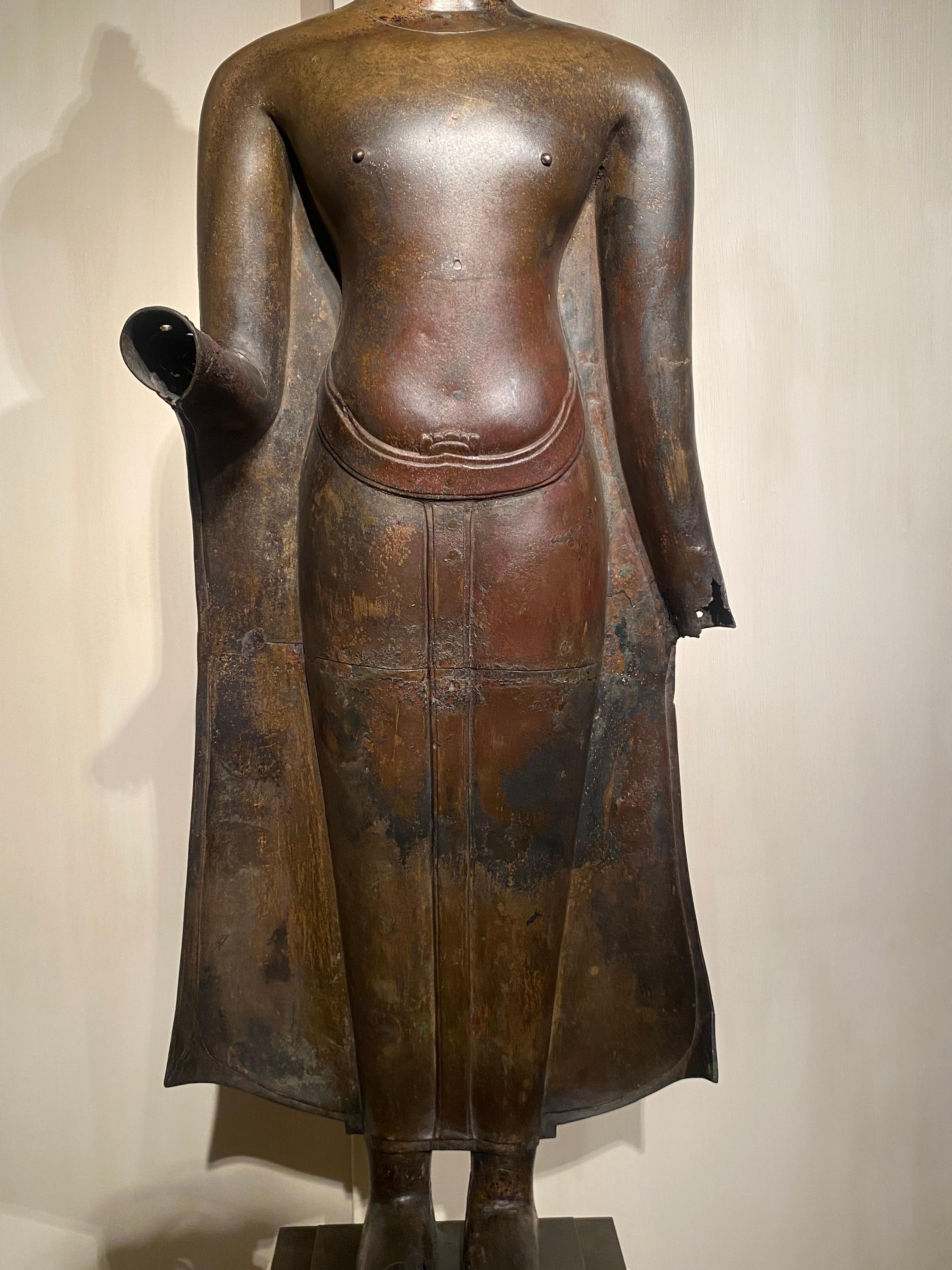 Patinated Antique Bronze Standing Buddha For Sale