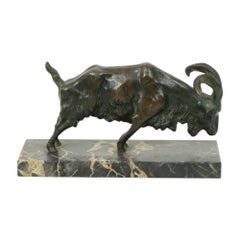 Antique Bronze Statue Animal Sculpture Goat Ram Marble