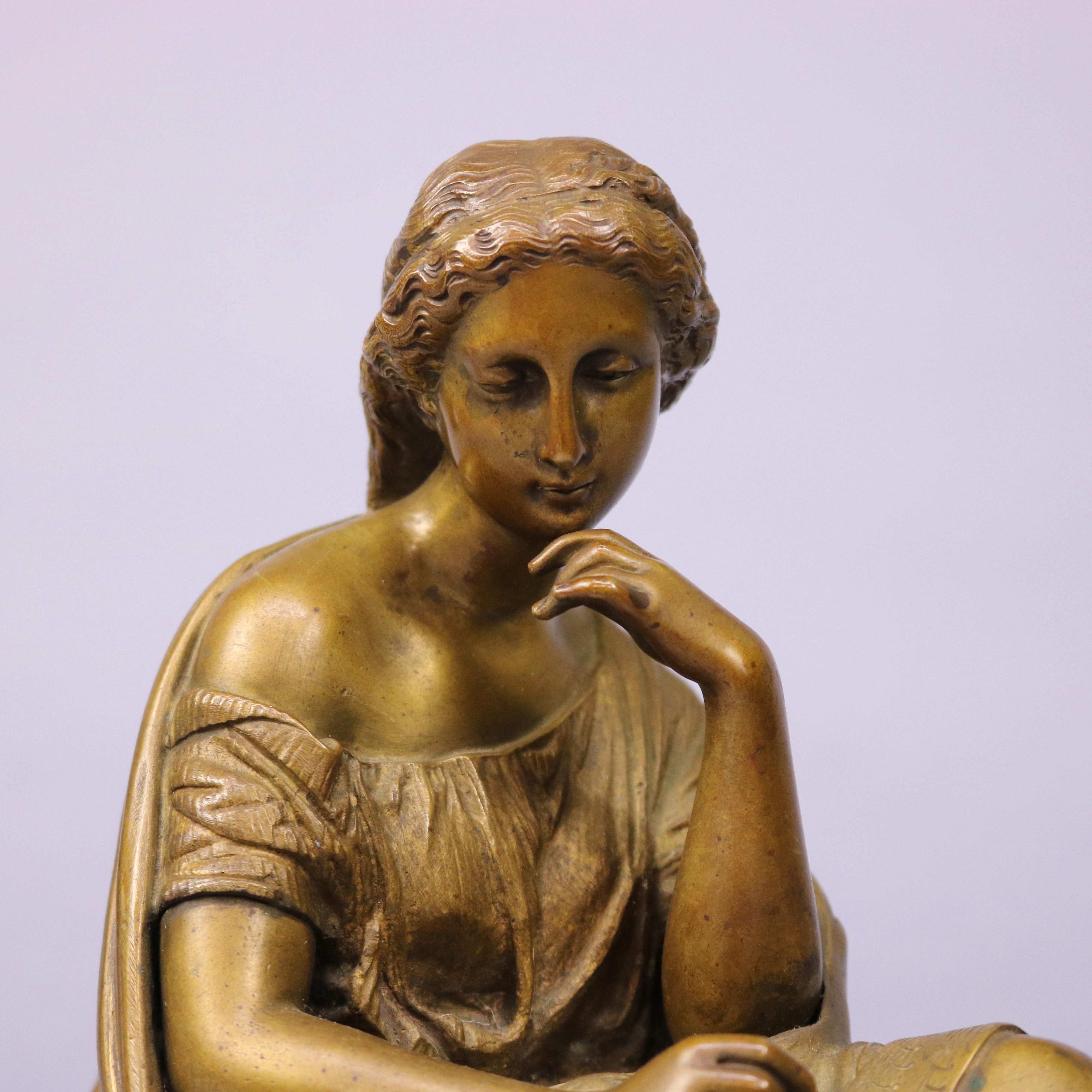 Neoclassical Antique Bronze Statue of a Classical Woman Composer after Moreau, circa 1890