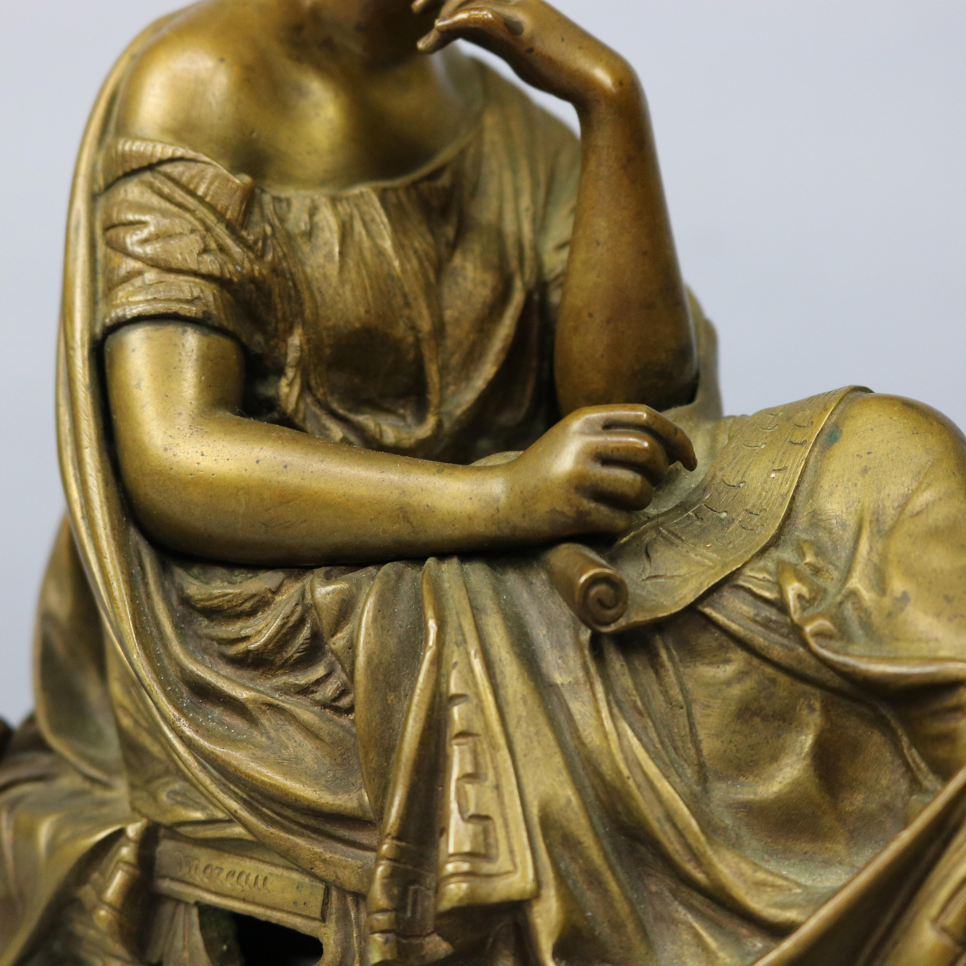 French Antique Bronze Statue of a Classical Woman Composer after Moreau, circa 1890