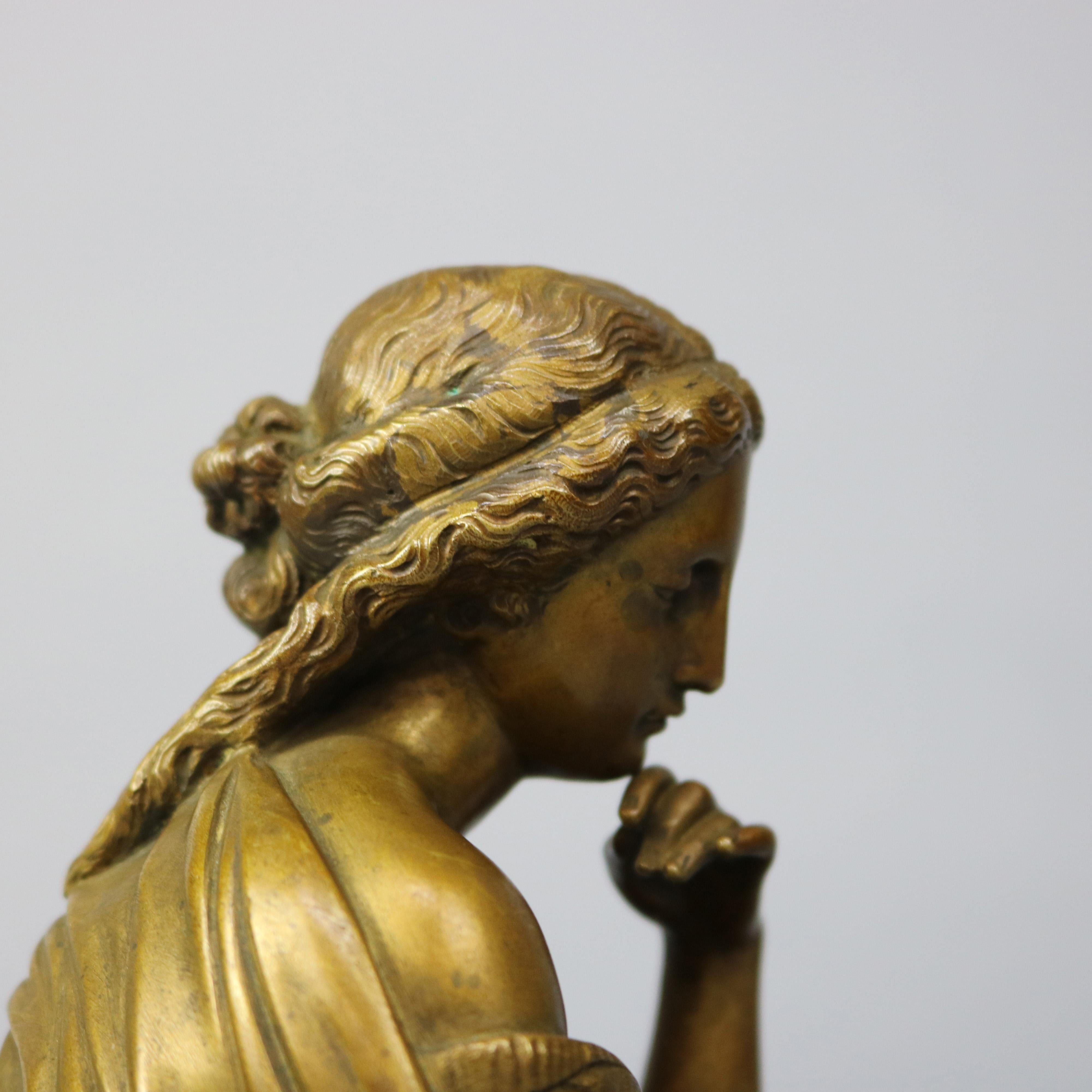 Cast Antique Bronze Statue of a Classical Woman Composer after Moreau, circa 1890