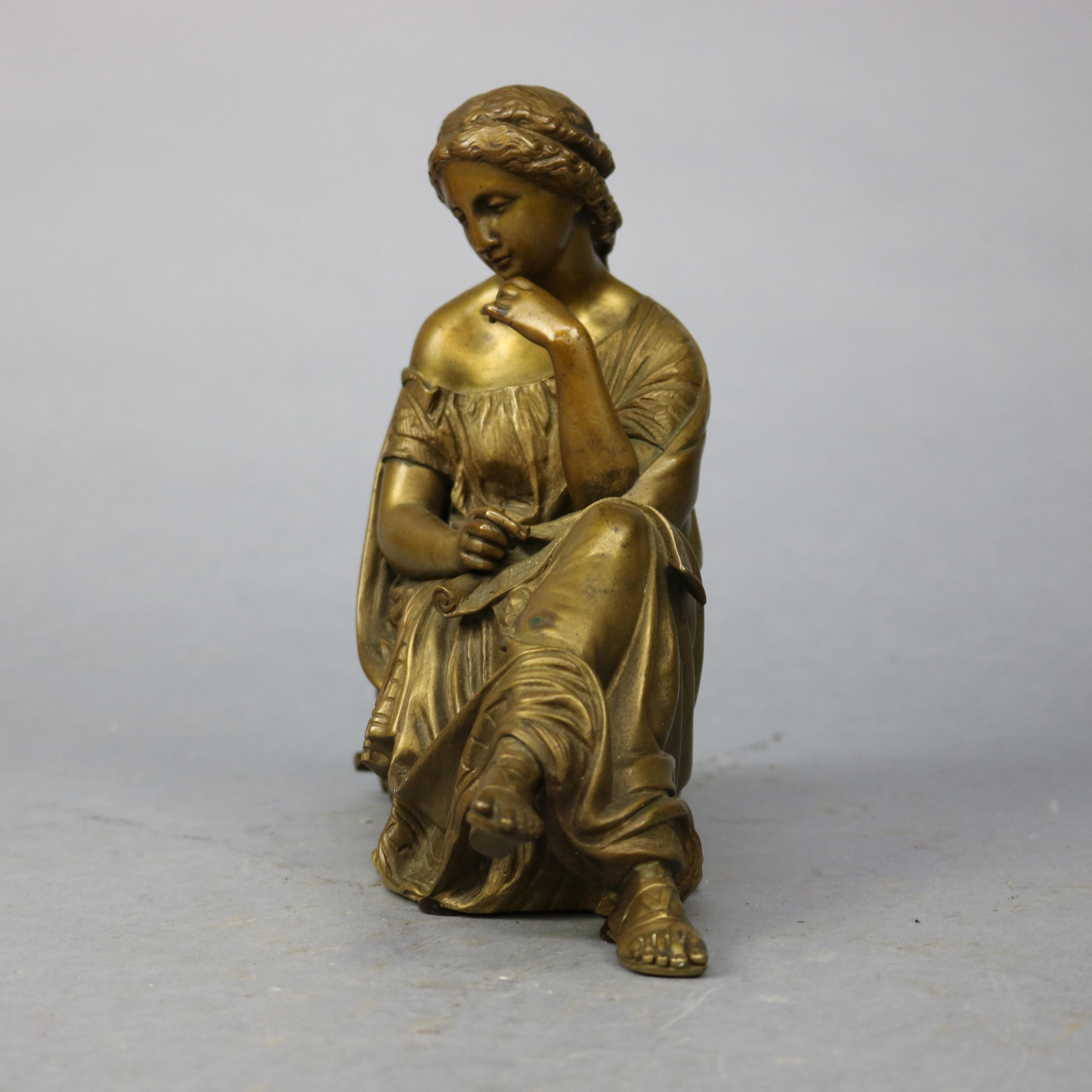 19th Century Antique Bronze Statue of a Classical Woman Composer after Moreau, circa 1890