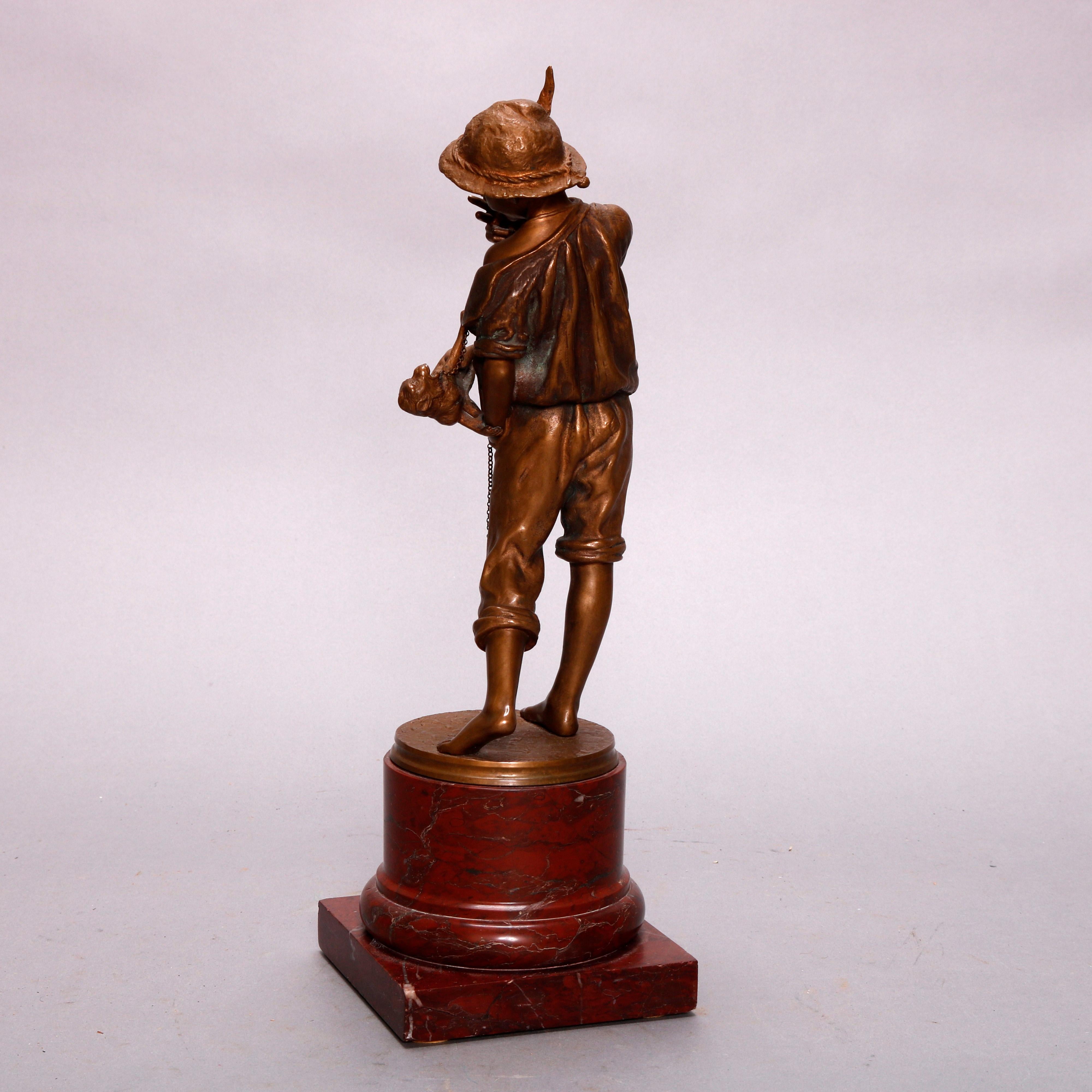 Antique Bronze Statue of Smoking Boy with Monkey by Wegener Denmark 19th Century In Good Condition In Big Flats, NY