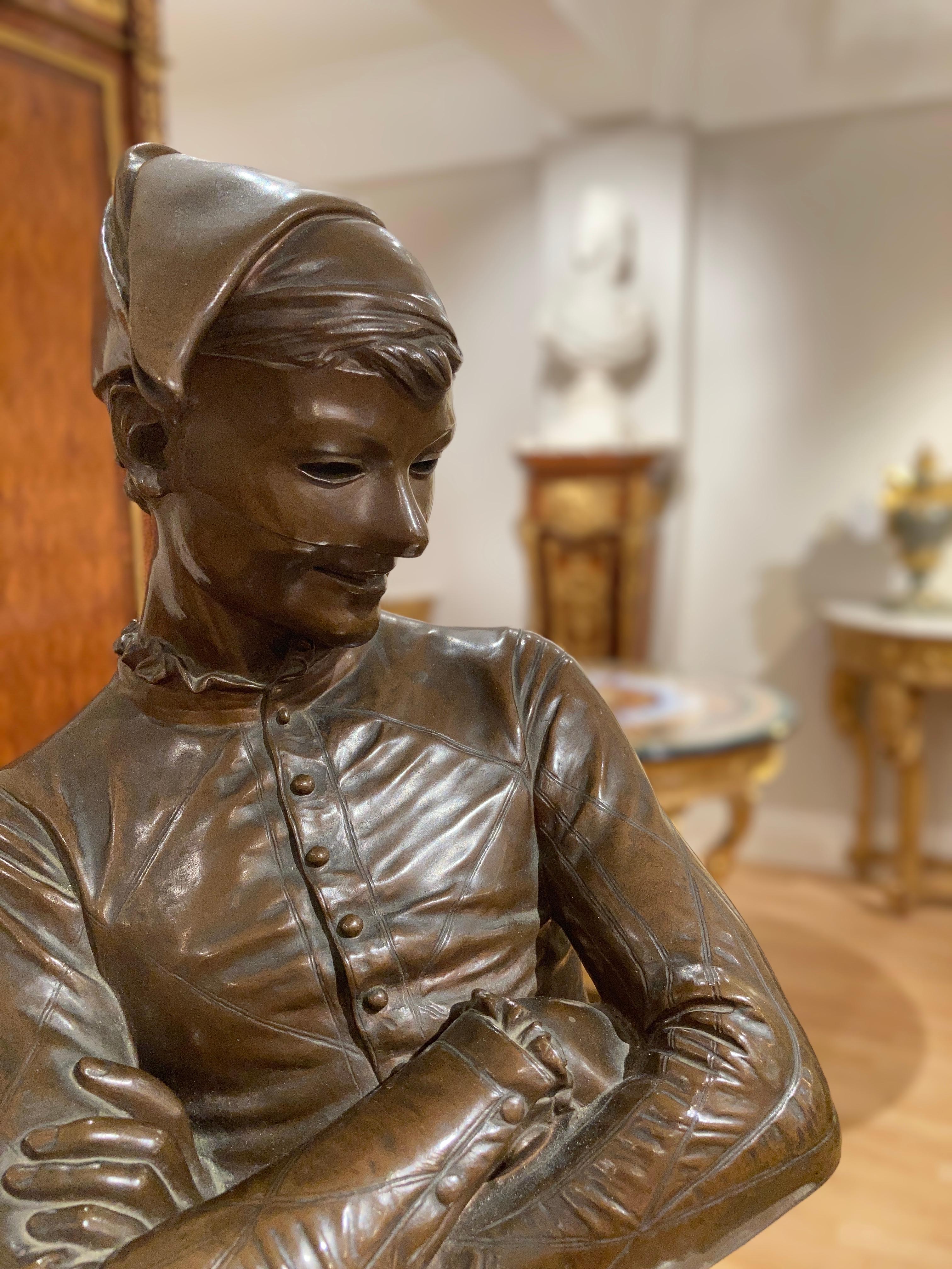 Fine XIX secolo Statua antica in bronzo di Arlequin di René de Saint-Marceaux in vendita