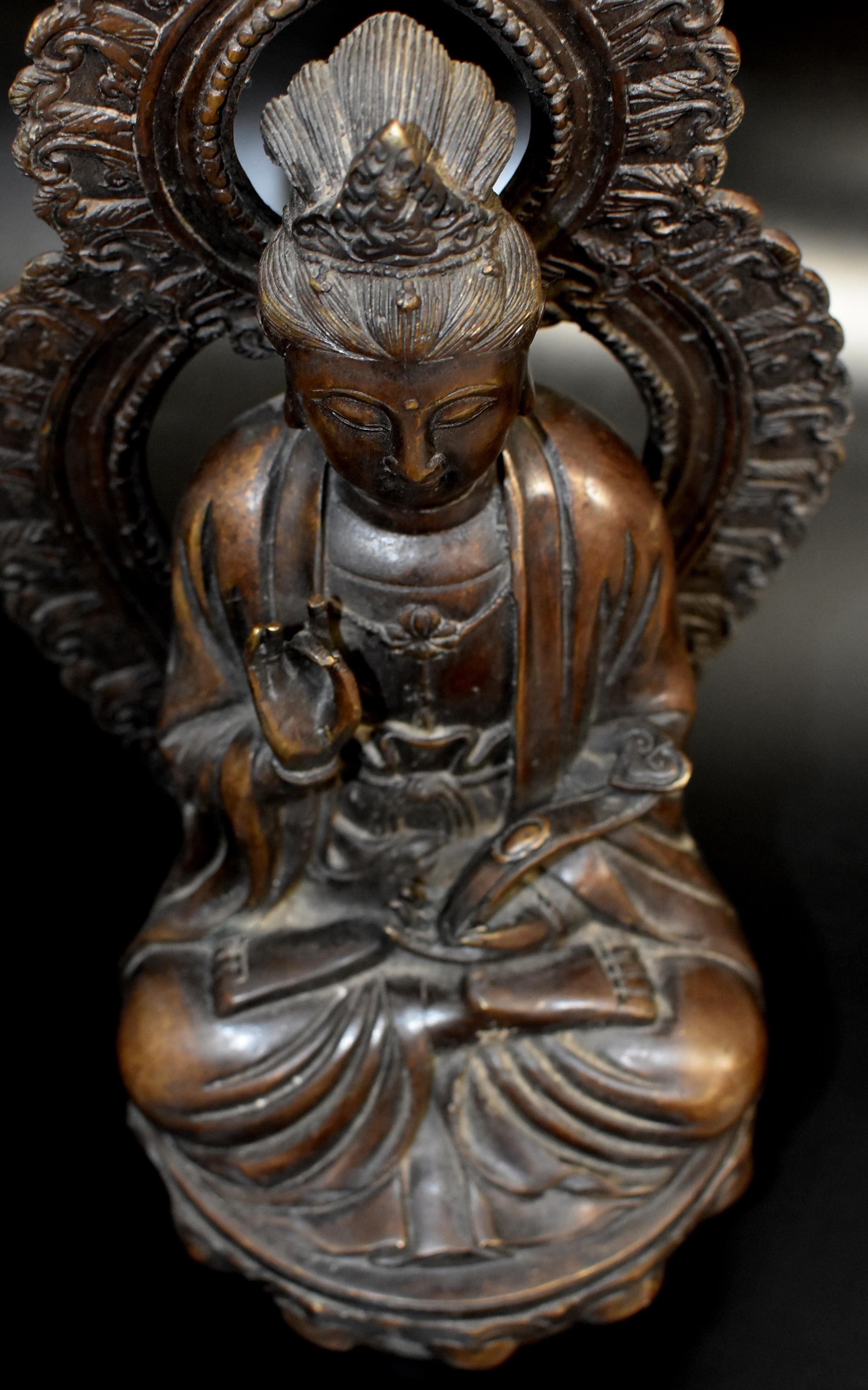 Bronze Statue of Buddha Guan Yin Holding Ruyi 4