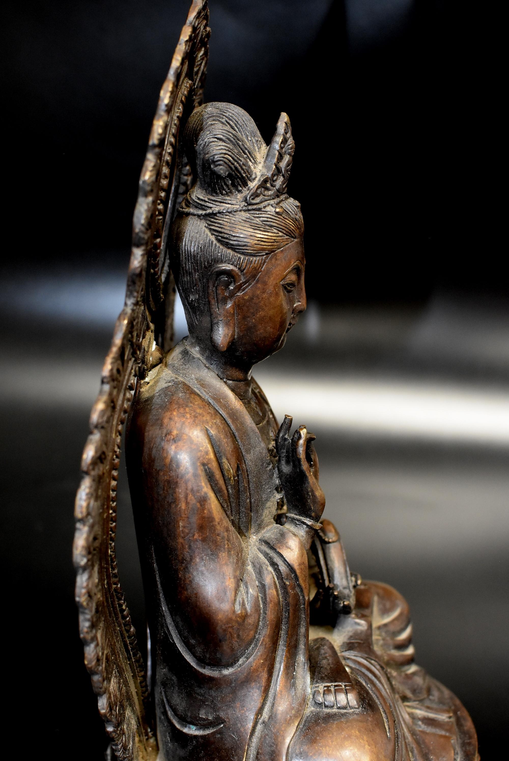 Bronze Statue of Buddha Guan Yin Holding Ruyi 5